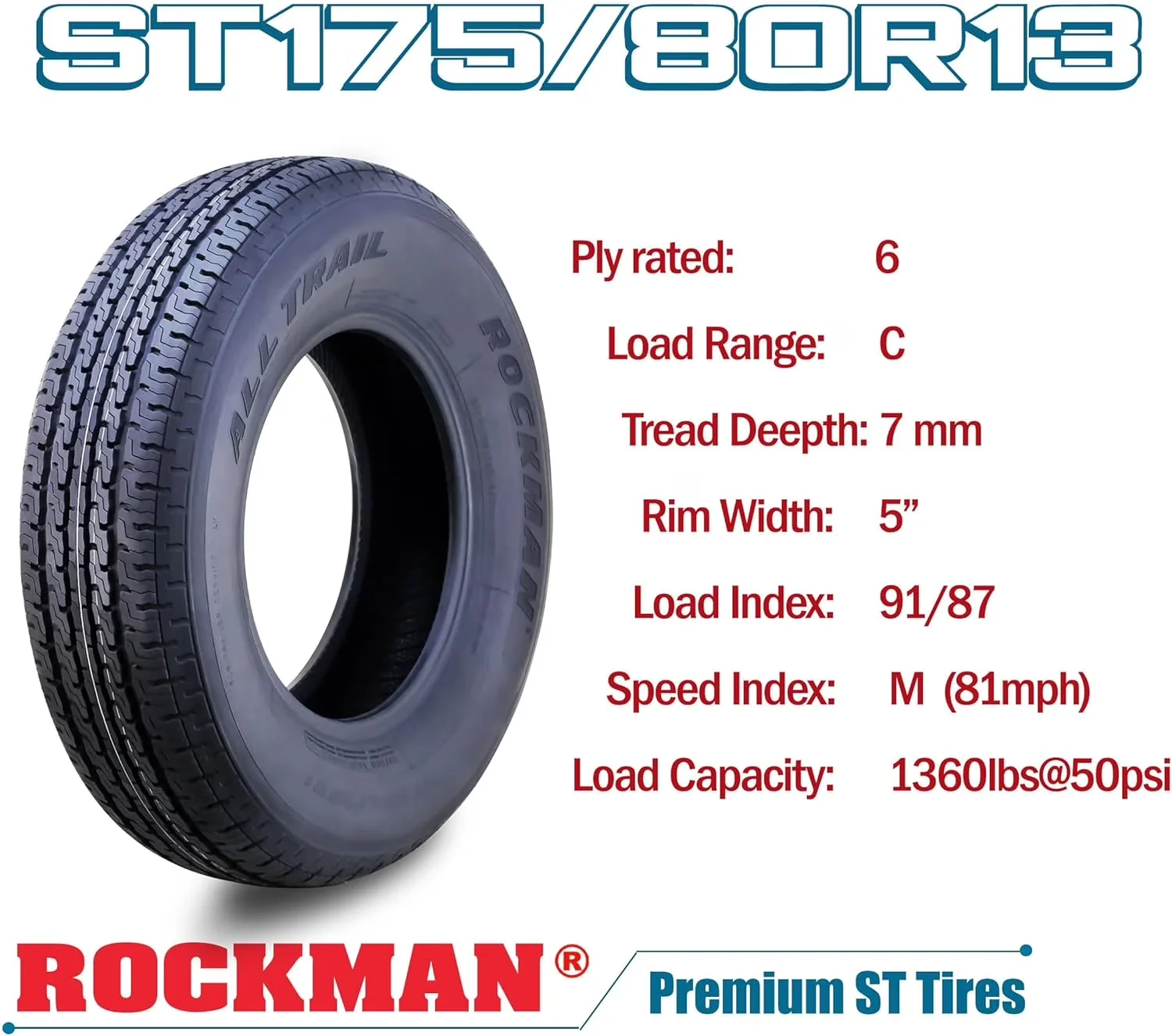 Efficient Trailer Tire with Durable Construction, Set4 - ST175 - Professional Series Model 616A32