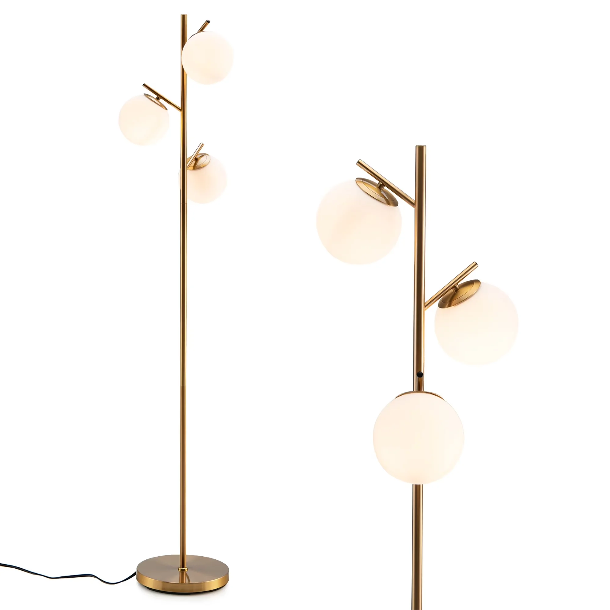 Floor Lamp Compact with LED, Adjustable Height - Gold Steel + Glass Globe Model 6209A9
