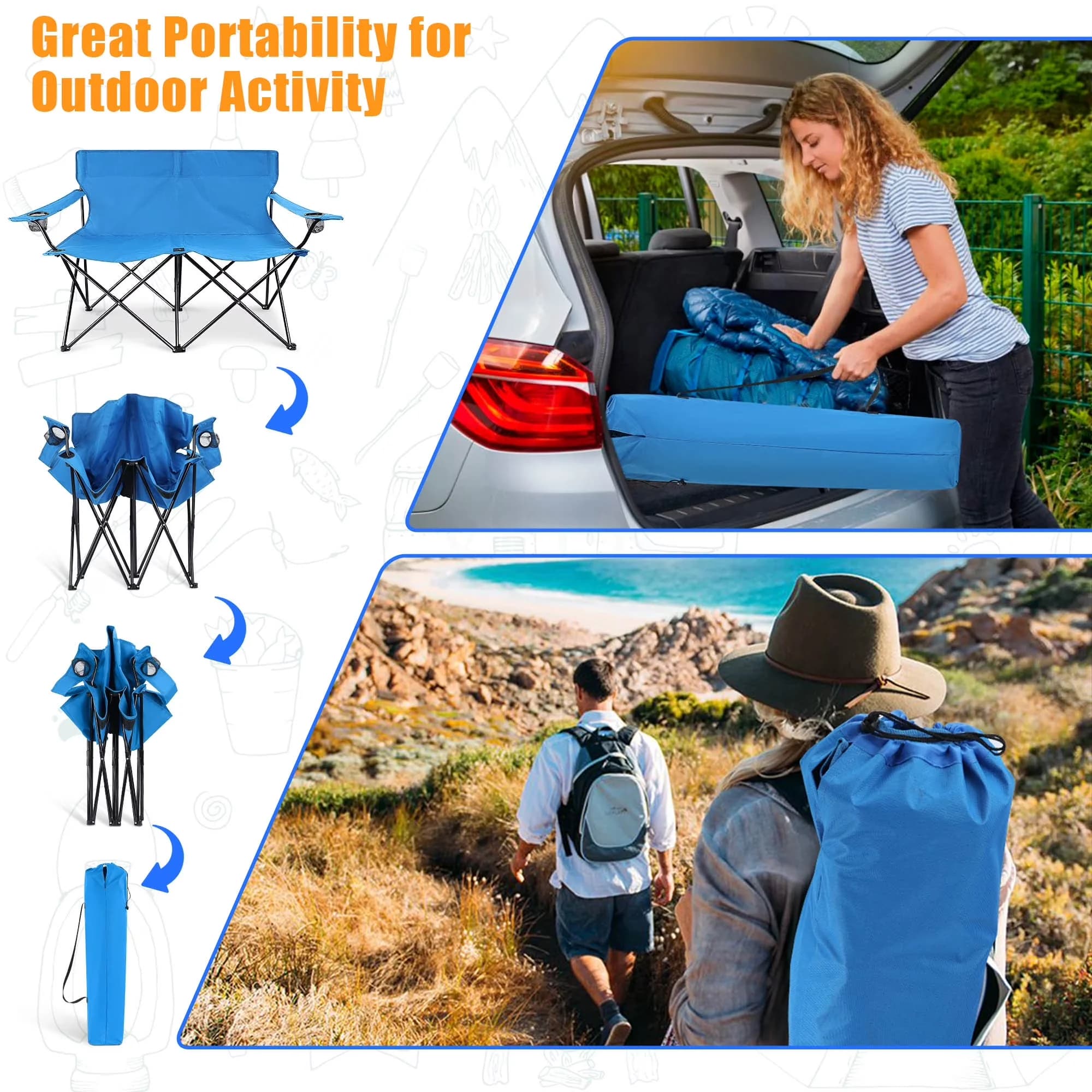 Compact Beach Chair with Foldable, Collapsible - Blue Aluminium Alloy for Large, Outdoor Model E9E591