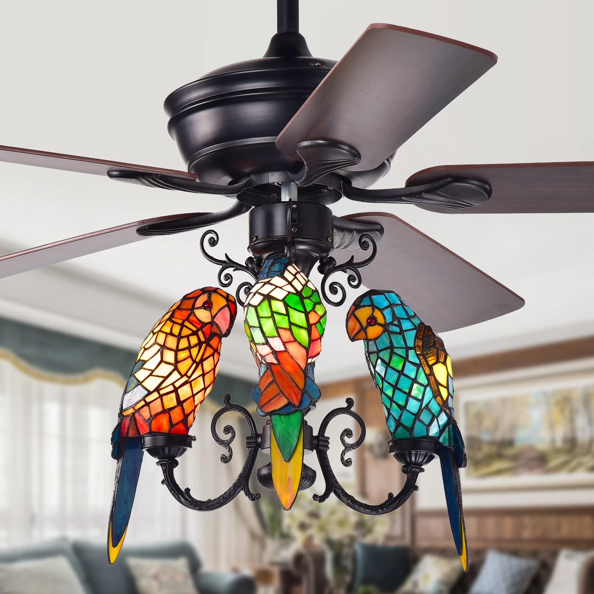 Reliable Ceiling Fan with Incandescent, Traditional - Tiffany Style Glass Black Model D7A856