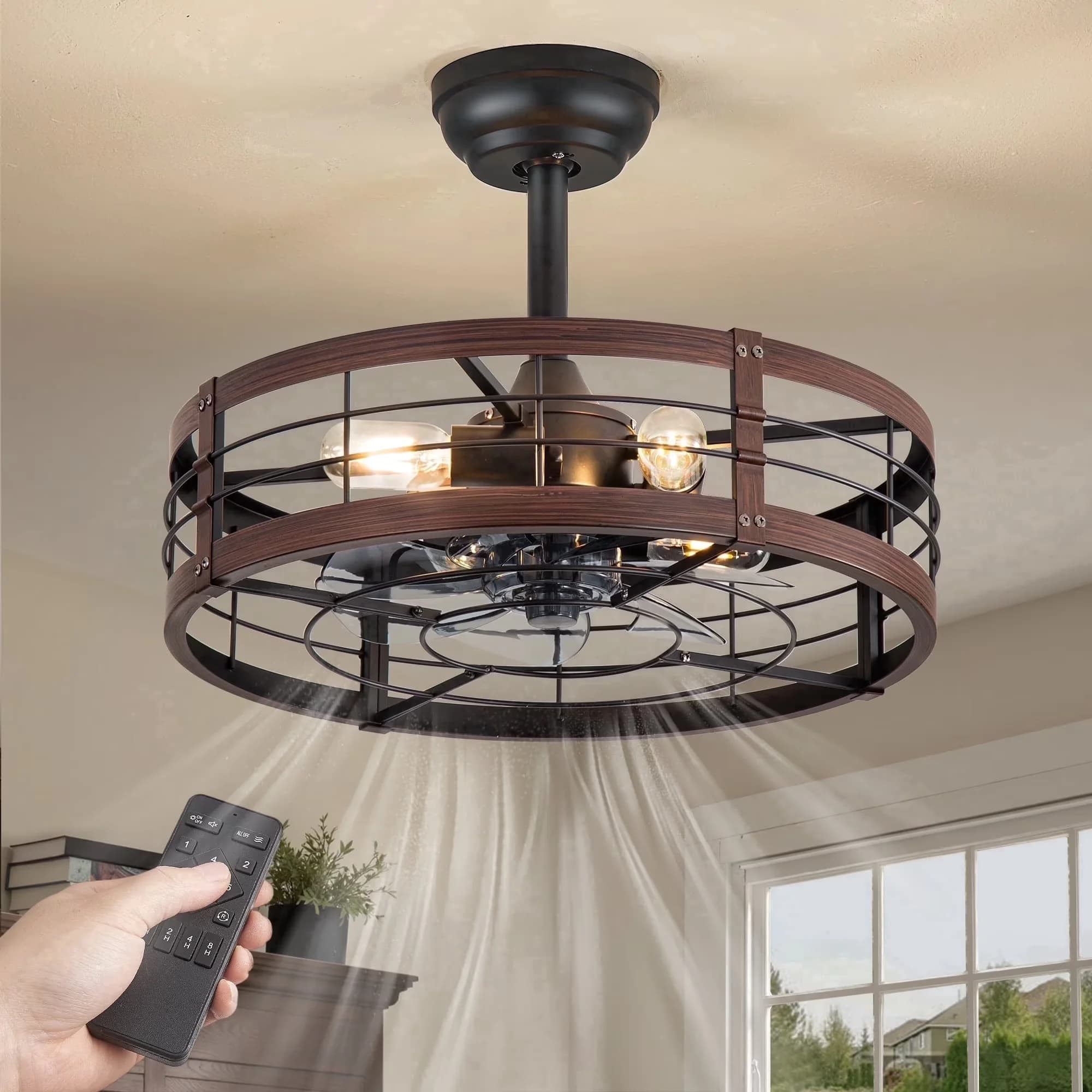 Innovative Ceiling Fan with LED, Eco Friendly - Metal Brown for Indoor Model B17934