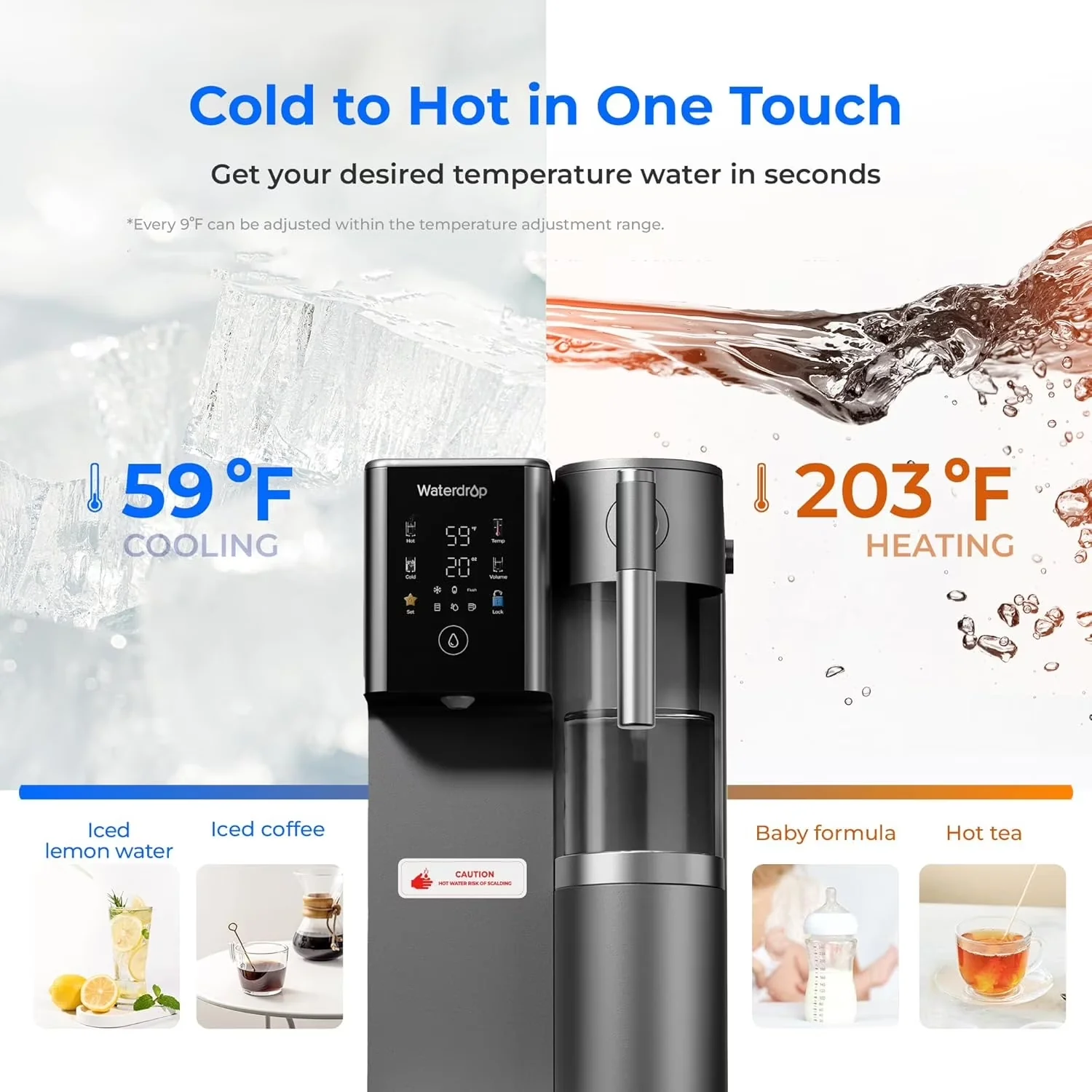Efficient Water Filtration with Bottleless Cooler, 6 Temperature Settings, 3:1 Pure to Drain - Gray Model 448057