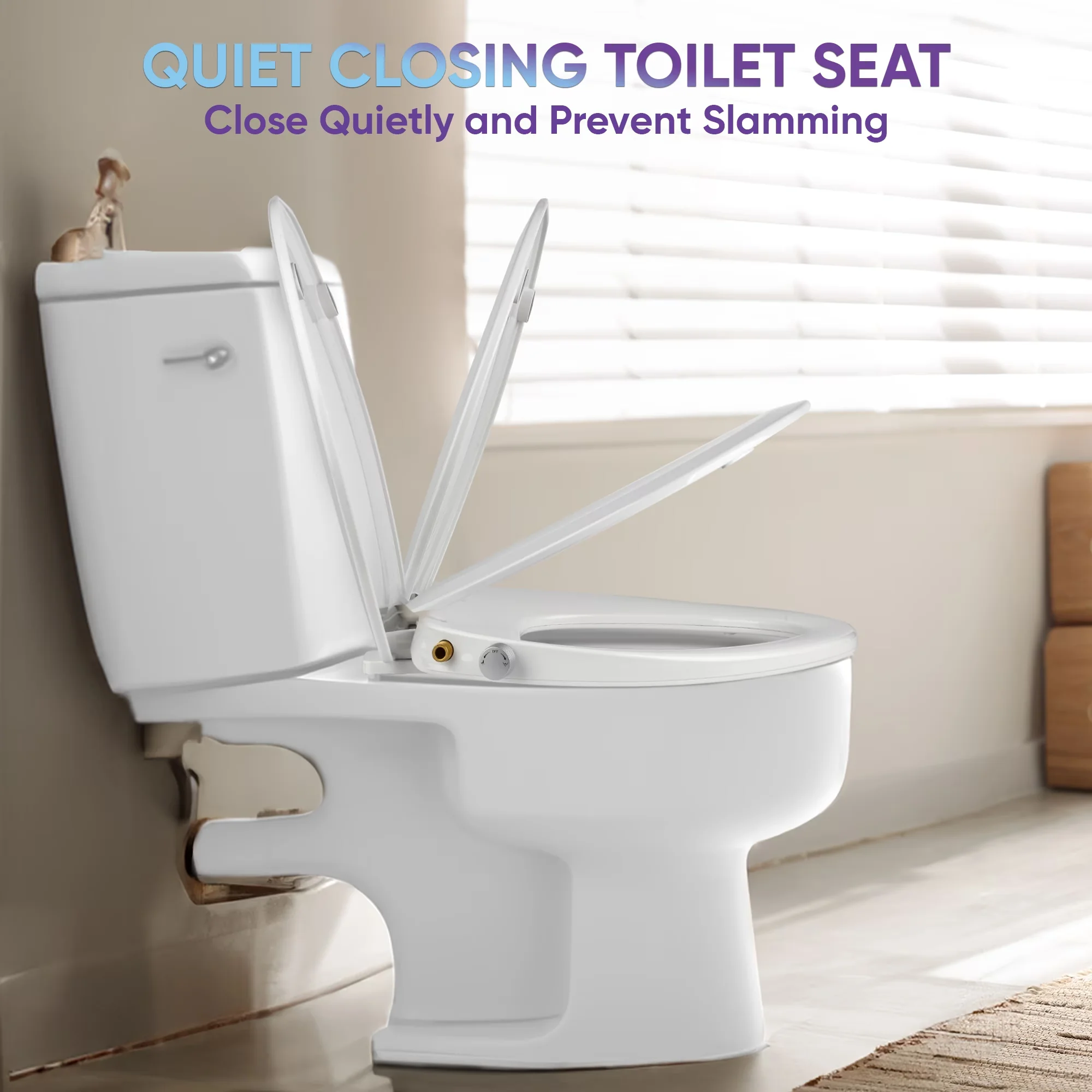 Premium Toilet Seats And Lid with Easy Installation, Bidet Attachment, Dual Nozzle Non-Electric Bidet Seat - Stainless Steel White Model BD9F35