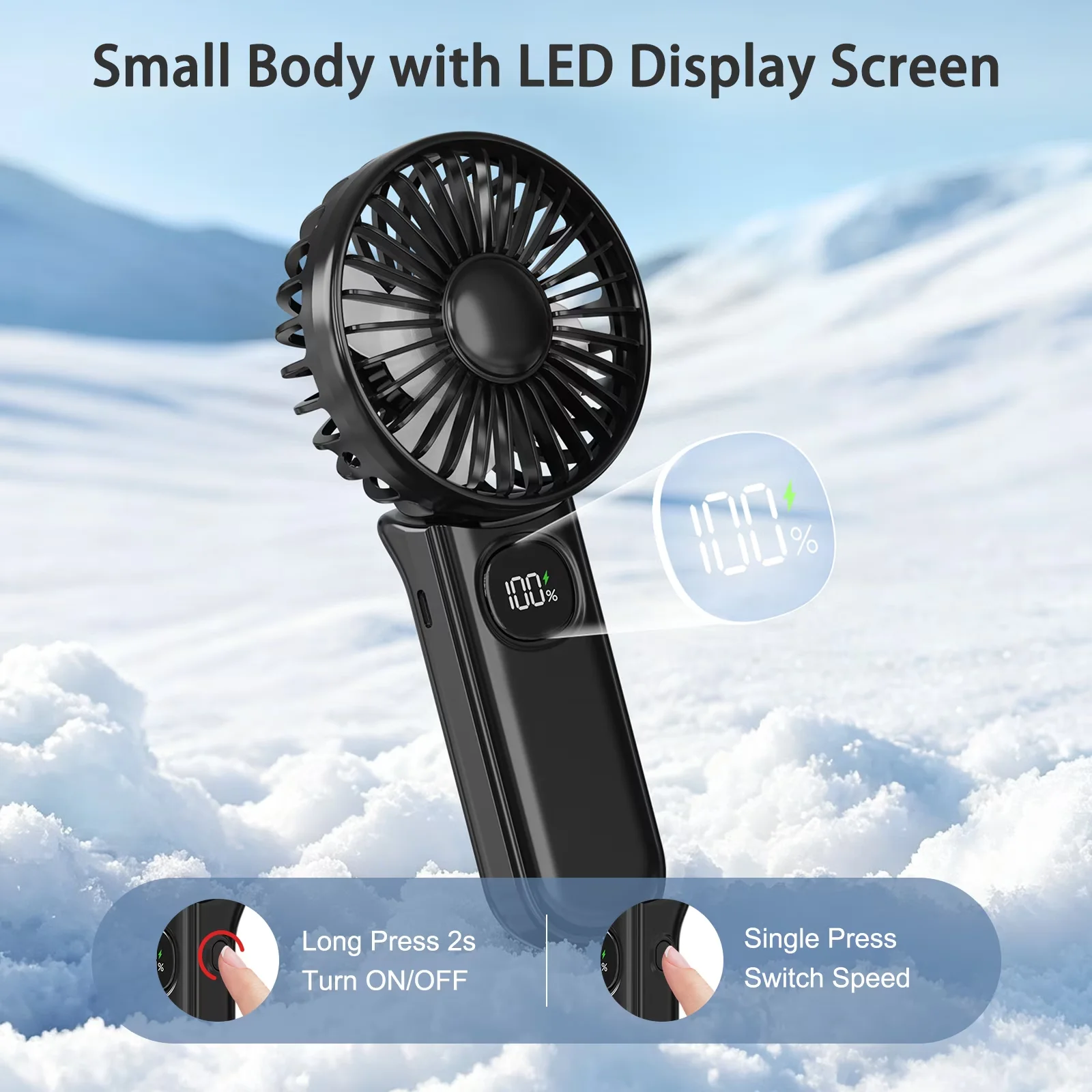 Quality Fans In Cooling with Rotating Head, Led Display, 2-Pack Portable Handheld Fan - Black for Travel, Office Model 42DB22