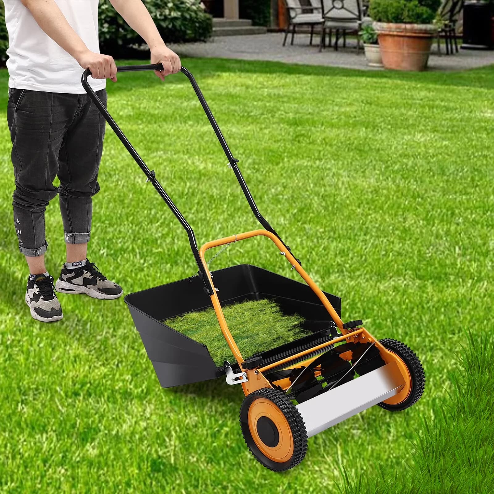 Premium Push Mower with Adjustable Cutting Height - Orange 2-IN-1 - Quality Construction Model 6F0DD9