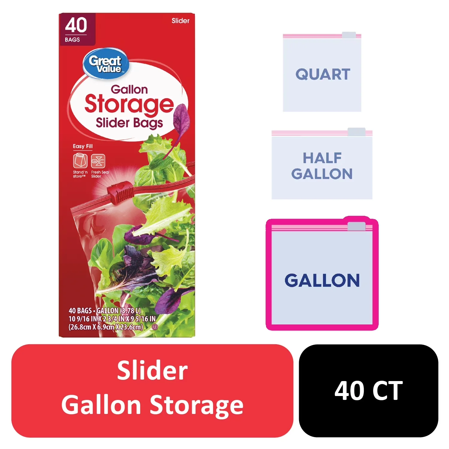 Durable Moving with Self Standing, 40 Count, Fresh Seal Slider Zipper Bags - Plastic Clear Model 667836