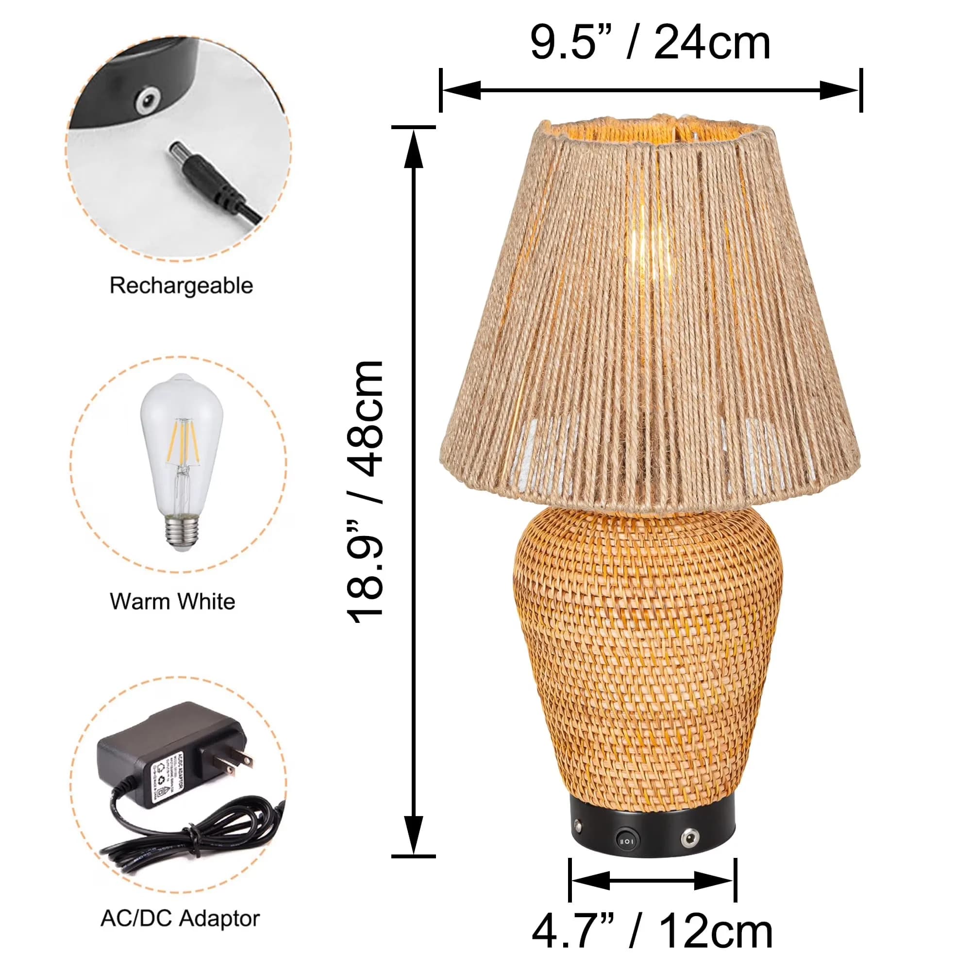 Lamp Reliable with LED, Battery, Cordless Table - Aluminum White for Office, Home Model 9A150B