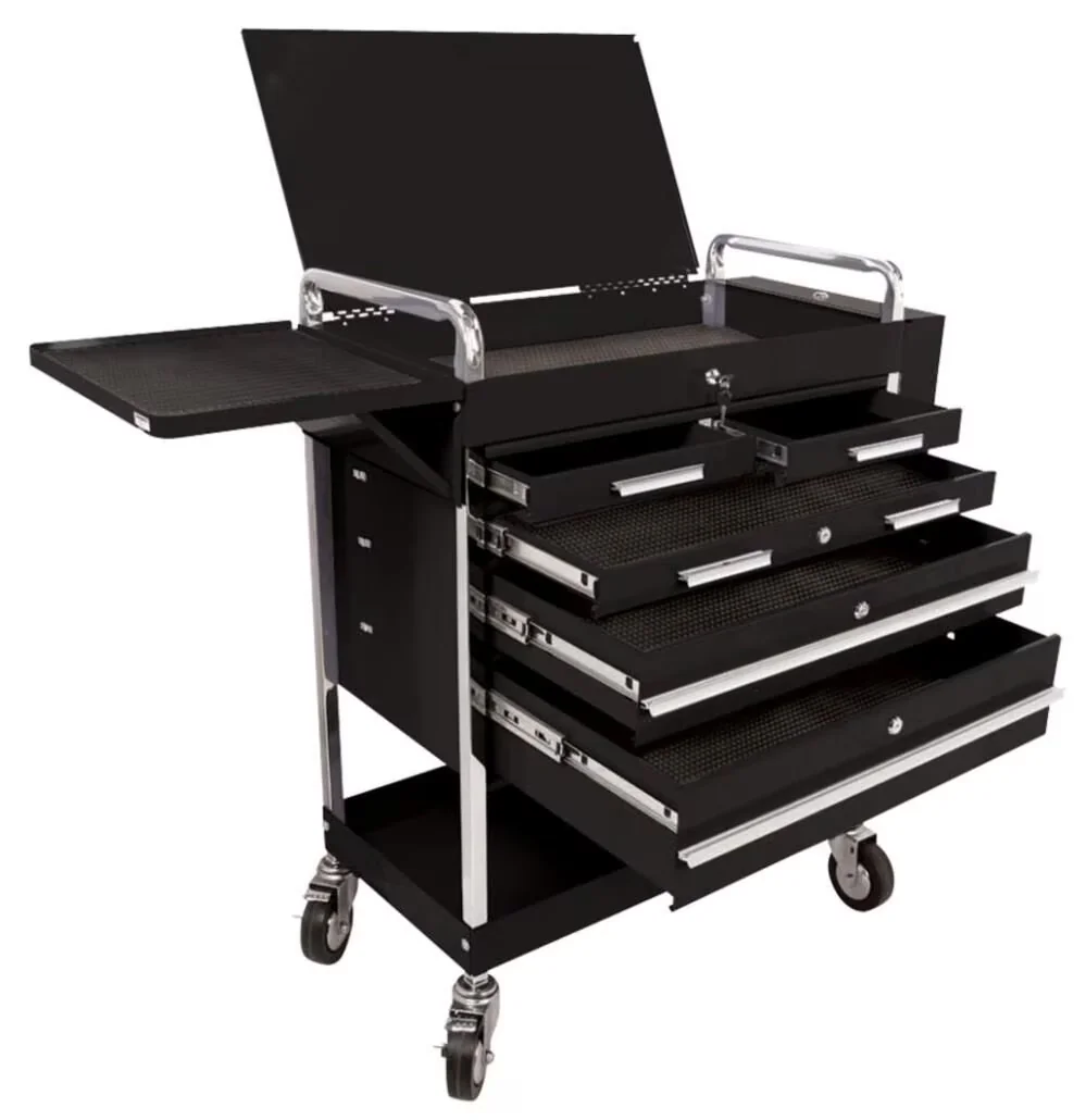 Stylish Toolstorage with Rolling, 5-Drawer Service Cart, Black - Black Steel Model 4A1DFC