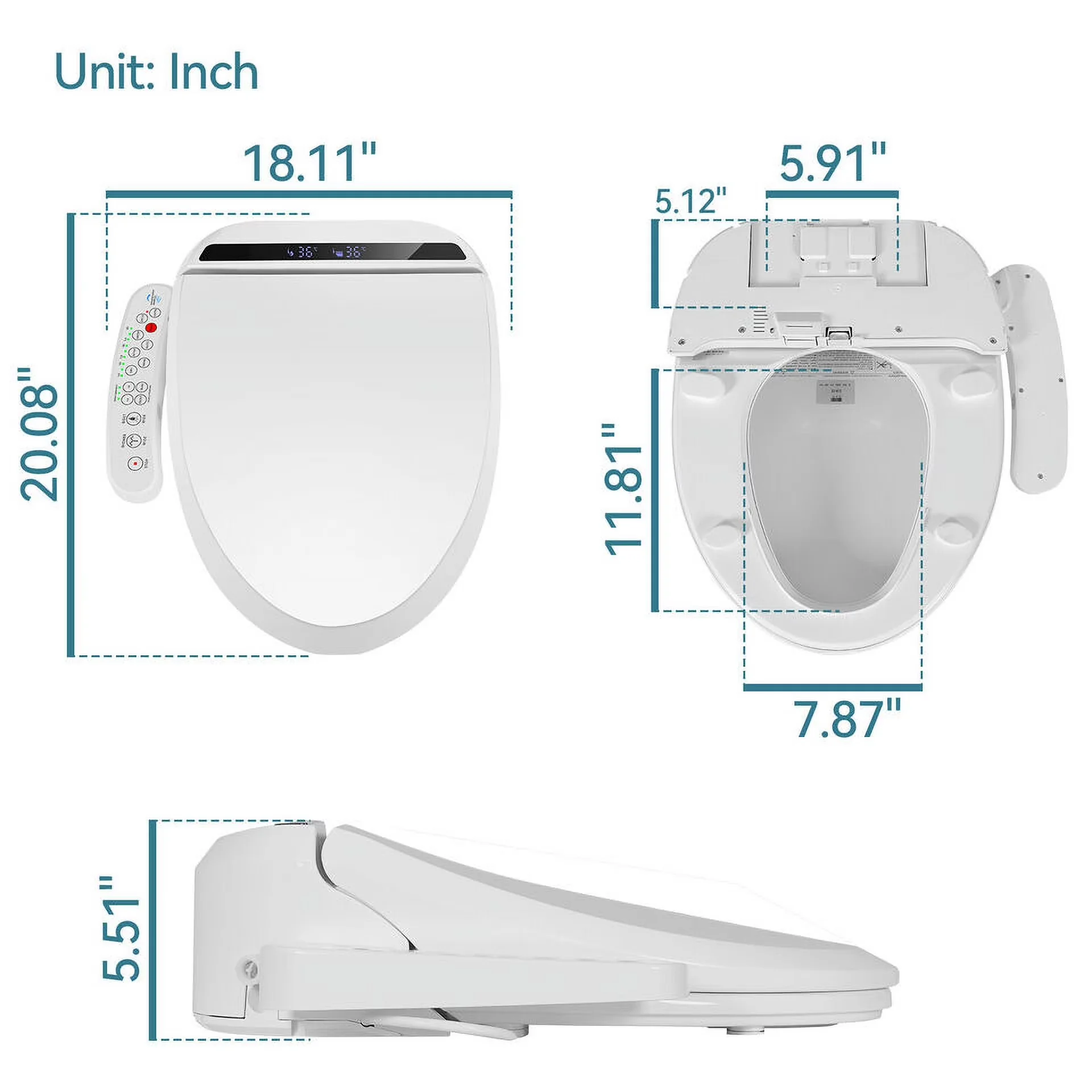 Toilet Seats And Lid Durable with Battery, LED, Heated - Plastic White Model 8263D8