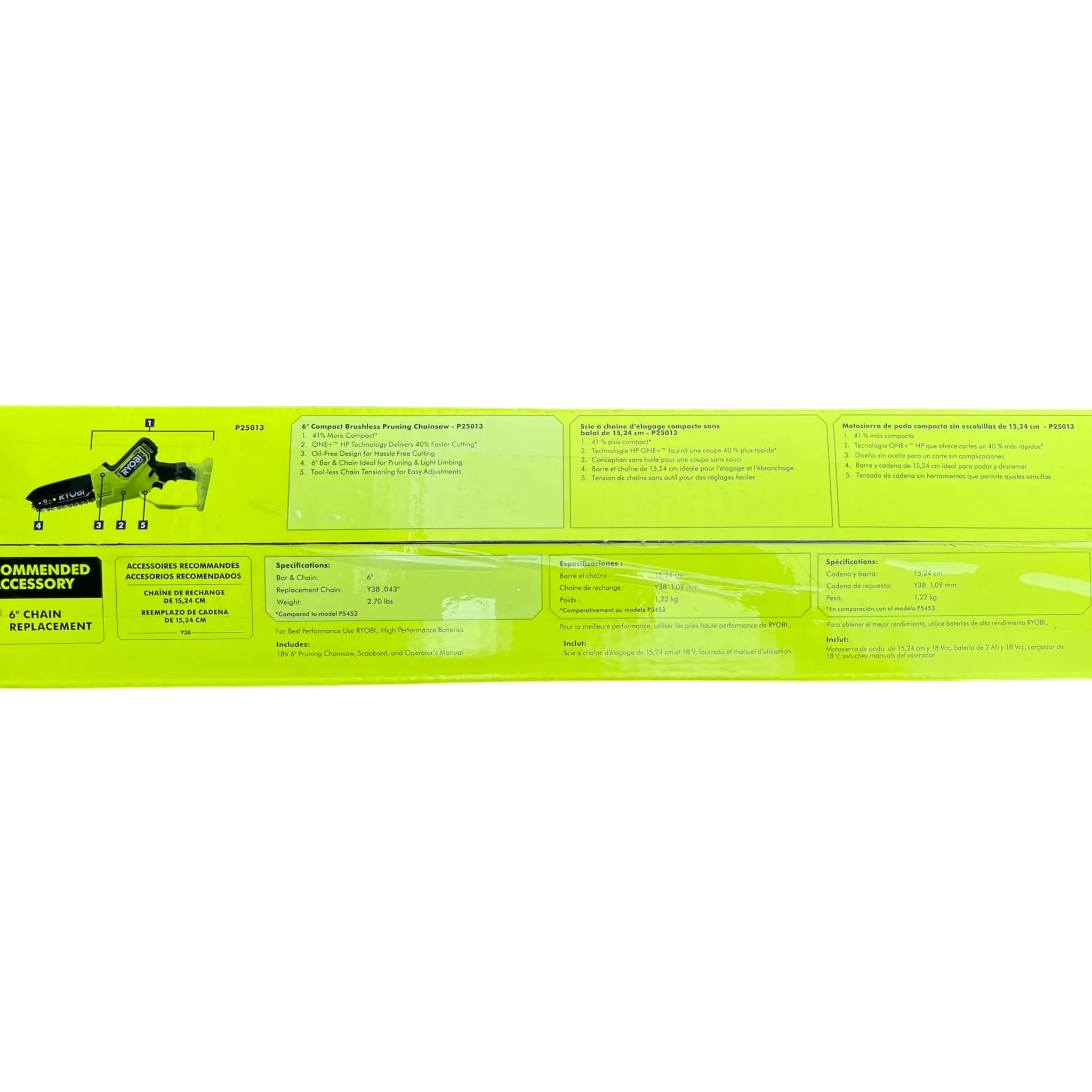 Stylish Chainsaw with Battery, Tool-Less Chain Tensioning, Compact Pruning Tool - Green Model 16E0B8
