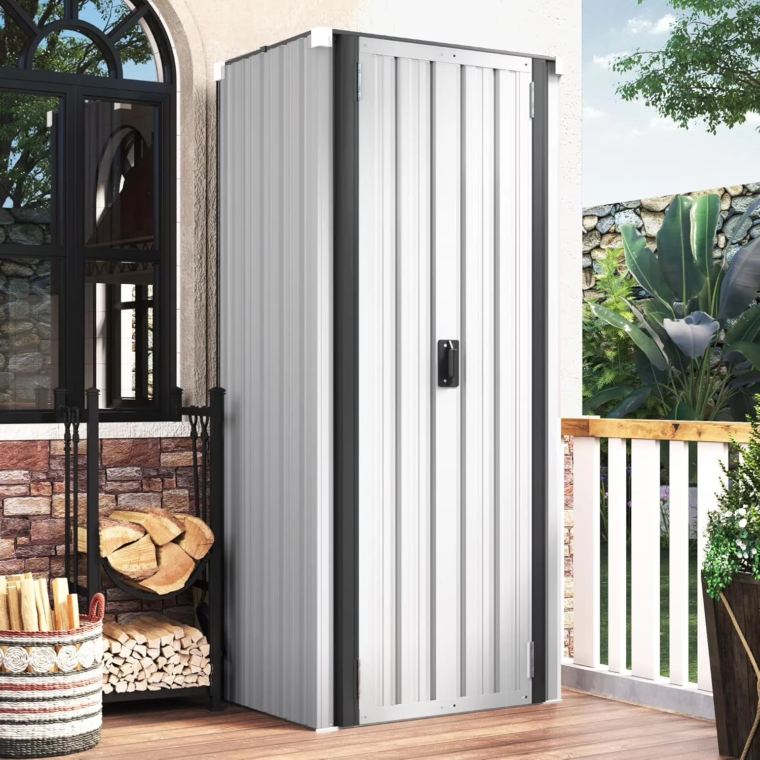 Shed Versatile with Lockable Door, Outdoor Storage Cabinet Metal Organizer - White 4.5 sq ft for Garden, Patio Model 555186