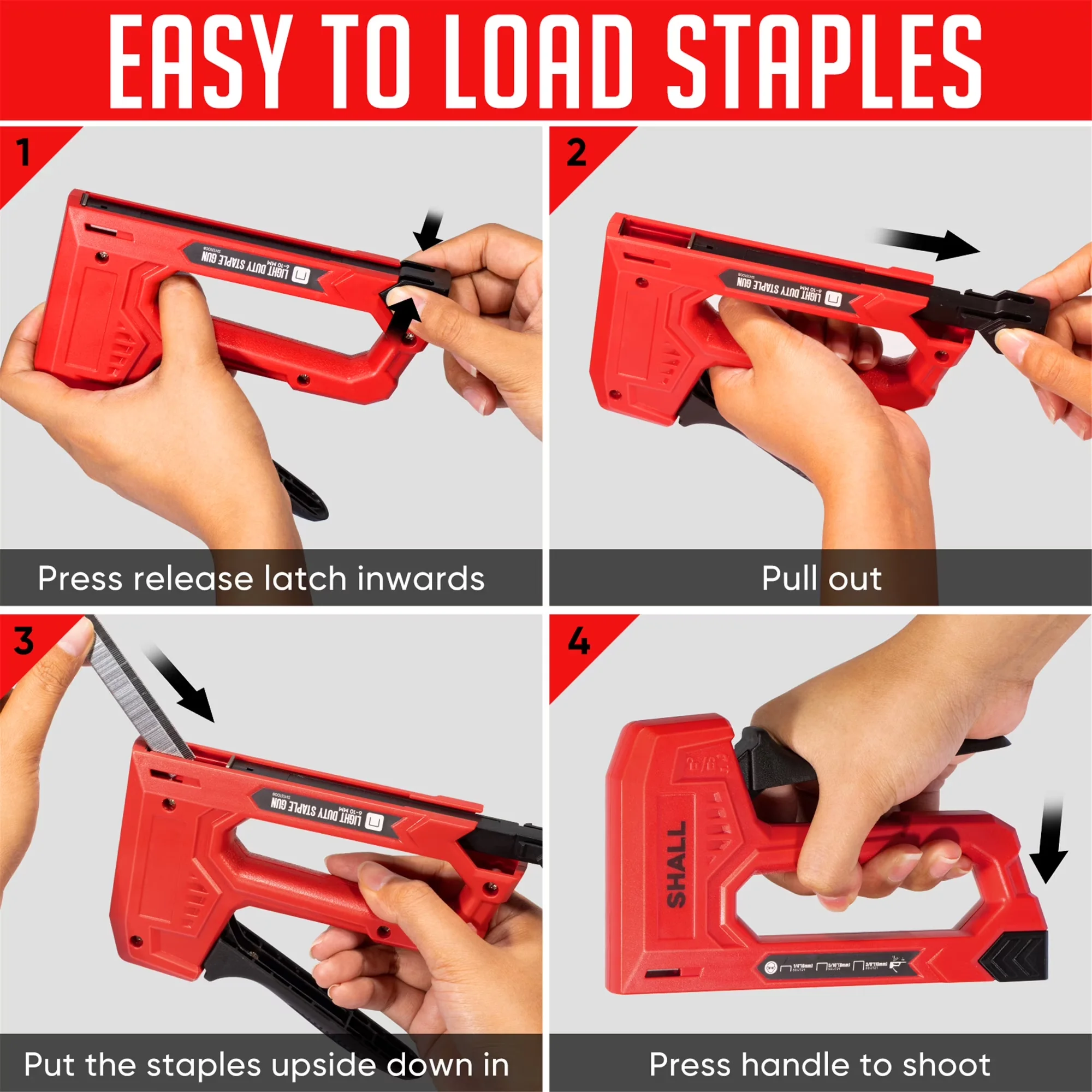 Efficient Power Tool with Light - Duty, Light Duty Staple Gun - Red JT21 Model 8ADD9E