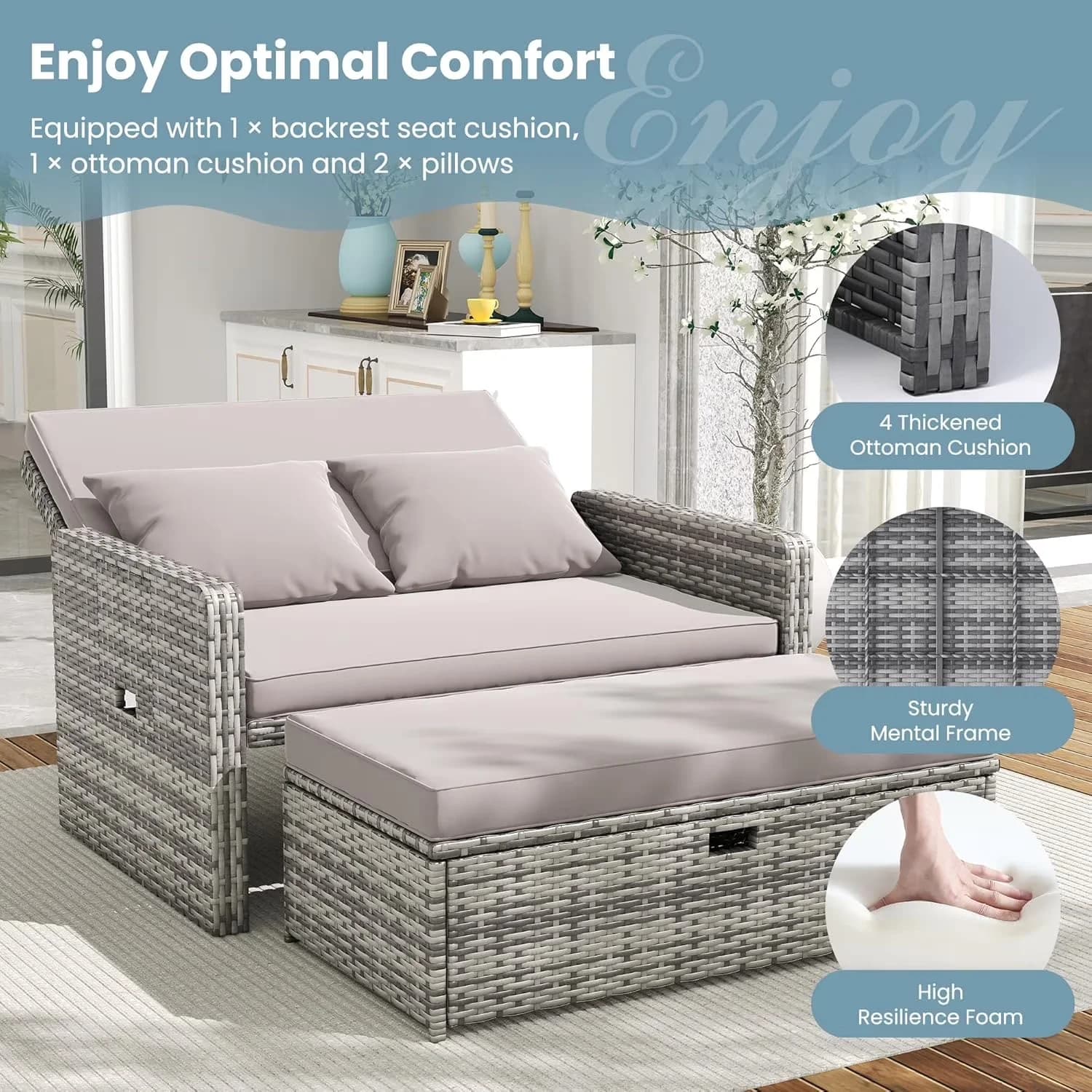Stylish Patio Chair with Mid-Century, Water-Resistant, Rust Resistant - Gray Rattan Model C0843D