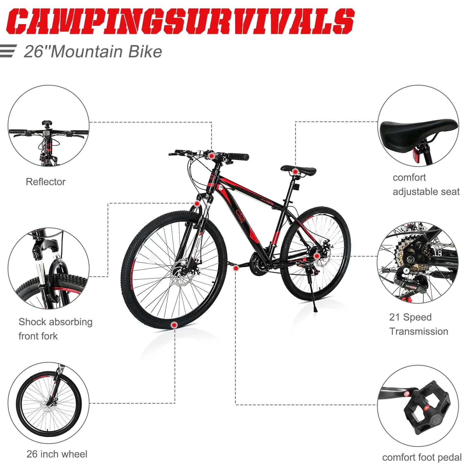 Durable Mountain Bike with Ktaxon 26" Explorer 21 Speed - Black - Commercial Quality Model 6D7FB1