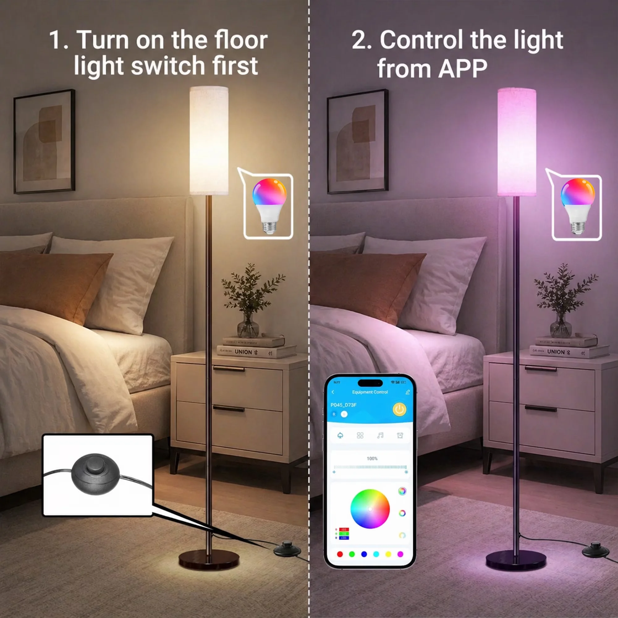 Modern Floor Lamp with LED, Standard Lamps, RGB Modern - Metal Black - Compact and Portable Model 5D1CC2