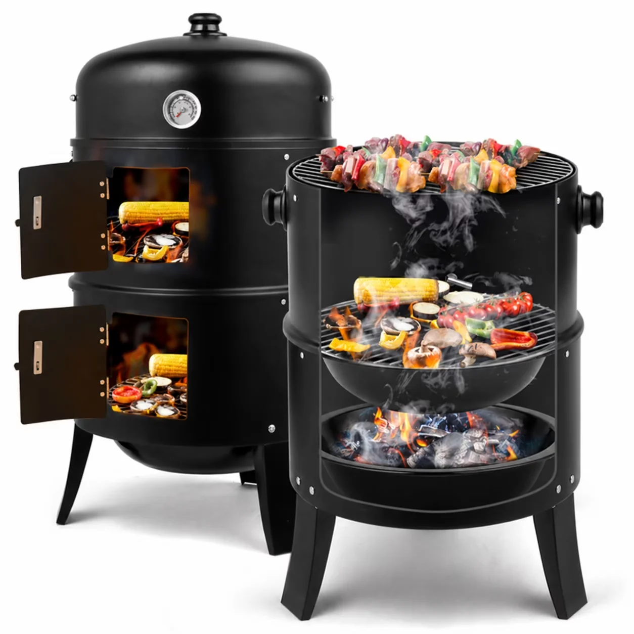 Charcoal Grill Versatile with Adjustable Air Vents, 31 in Iron Barrel BBQ, Adjustable Air Vent - Iron Model 411B35
