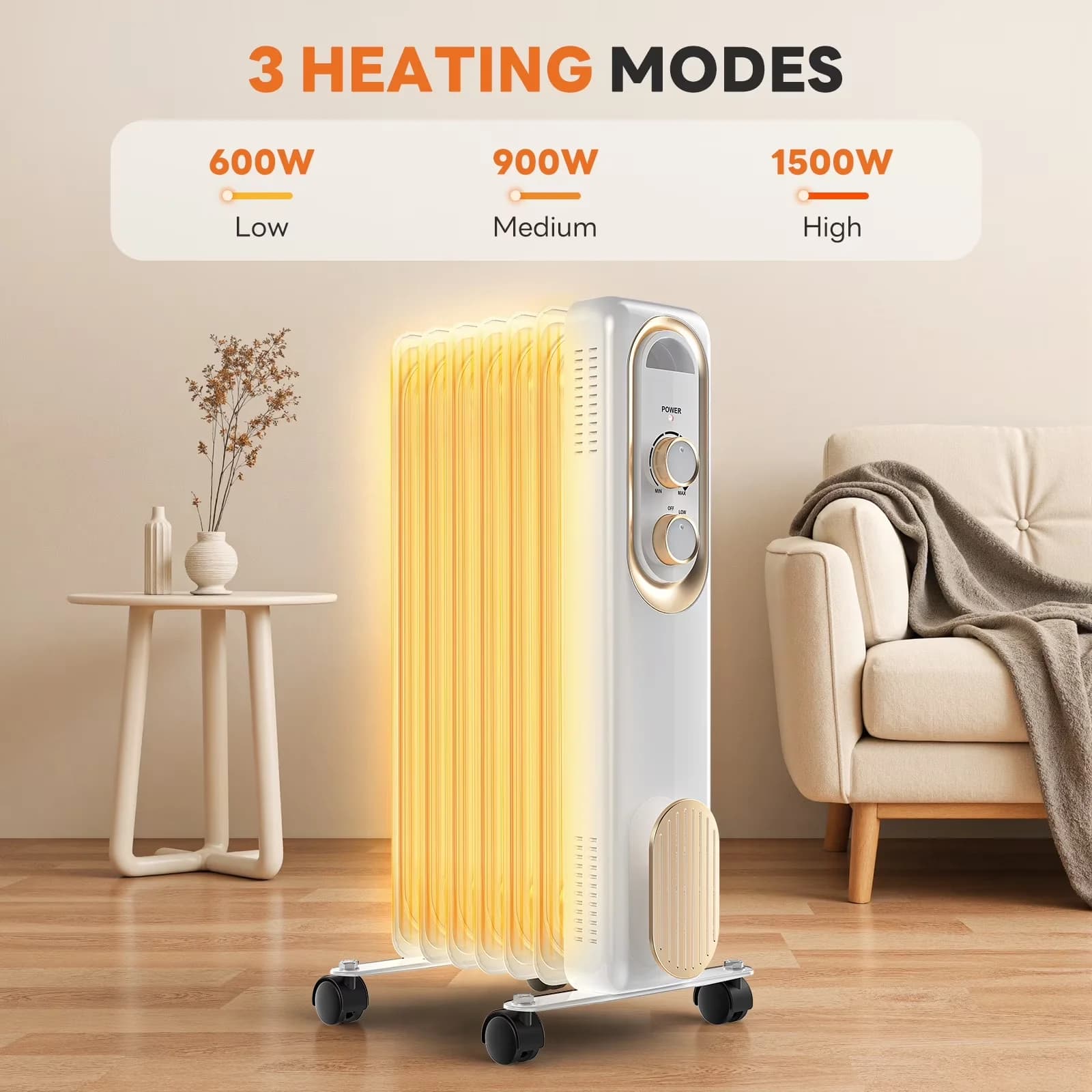 Portable And Electric Space Heater Modern with 1500W, Adjustable - White for Indoor Model D8518E