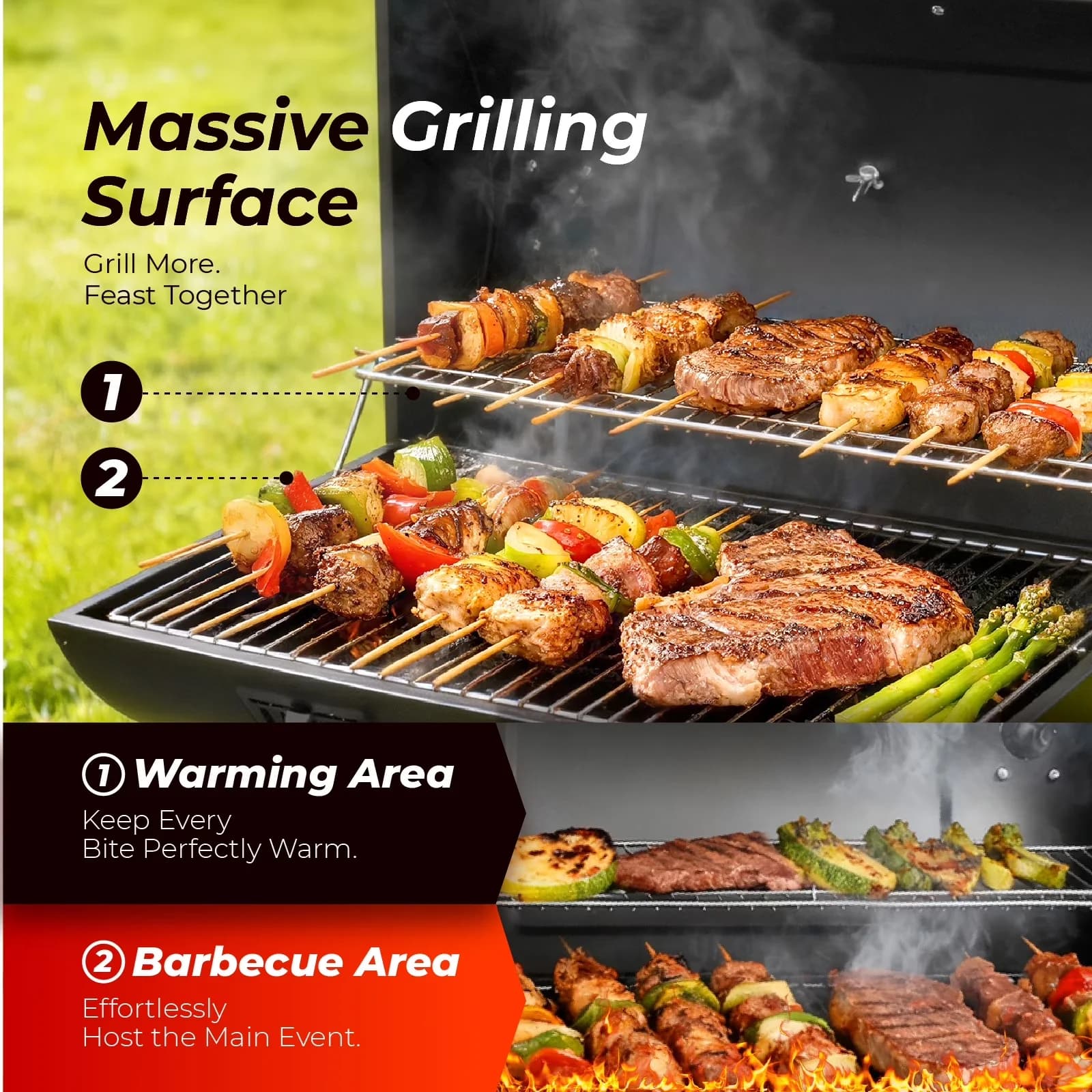 Modern Charcoal Grill - Black Steel for Patio Outdoor - Compact and Portable Model B9827C