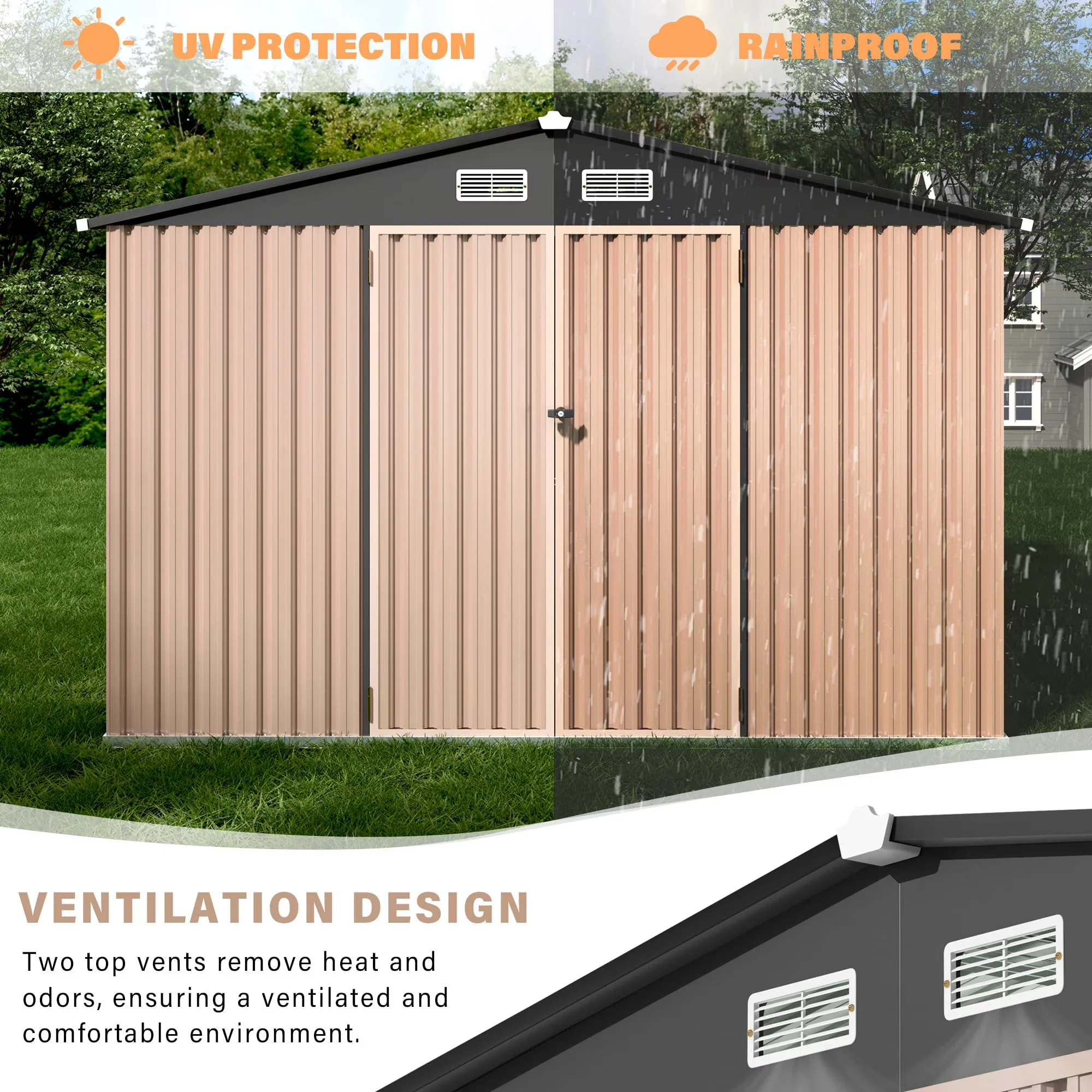 Quality Shed with Waterproof, Lockable Door, 8' X 10' Outdoor Storage - Brown 1 for Patio Model DA3255