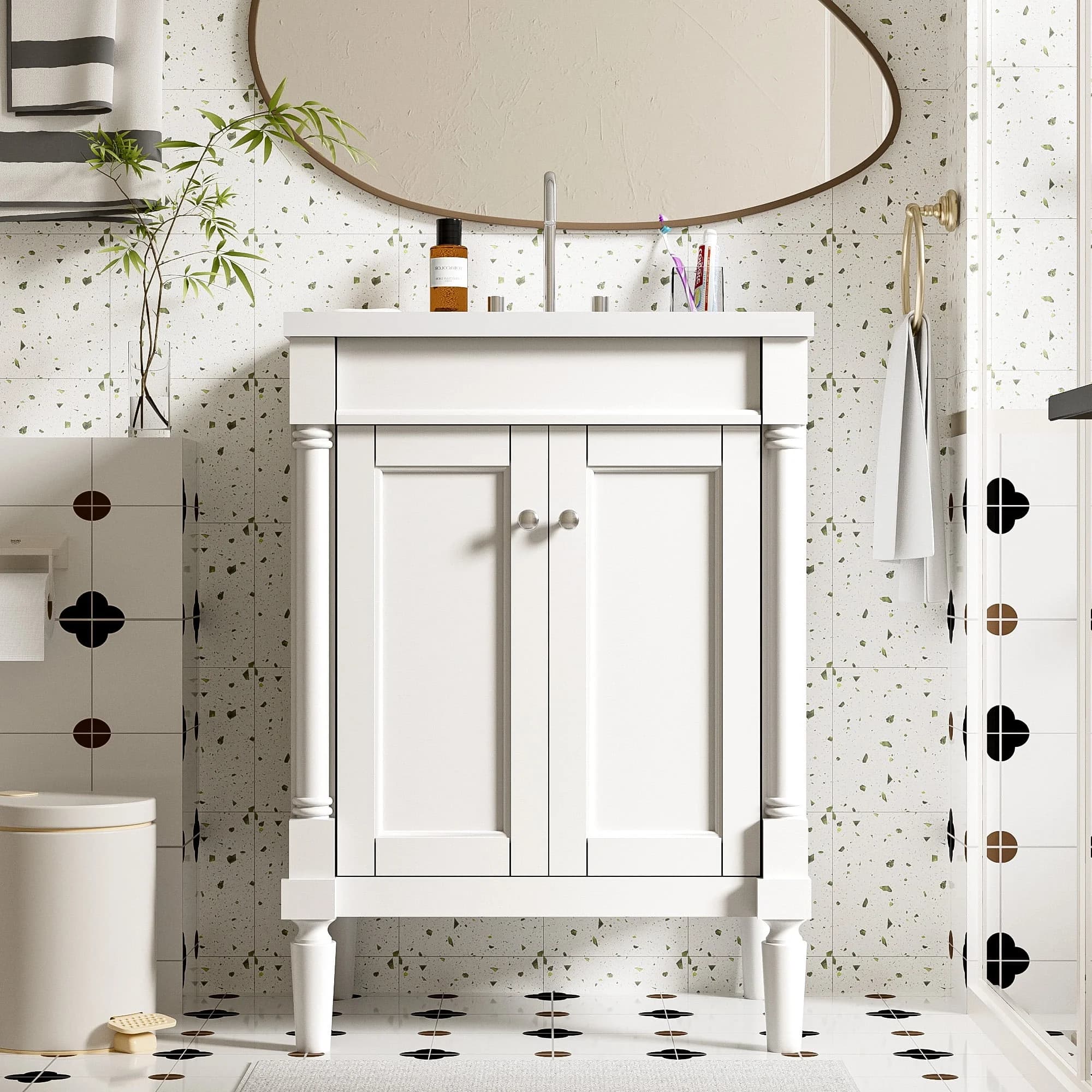 Reliable Bathroom Renovation with 2-Tier Shelves, 24" Small Vanity, Sink - Model 6AC06B