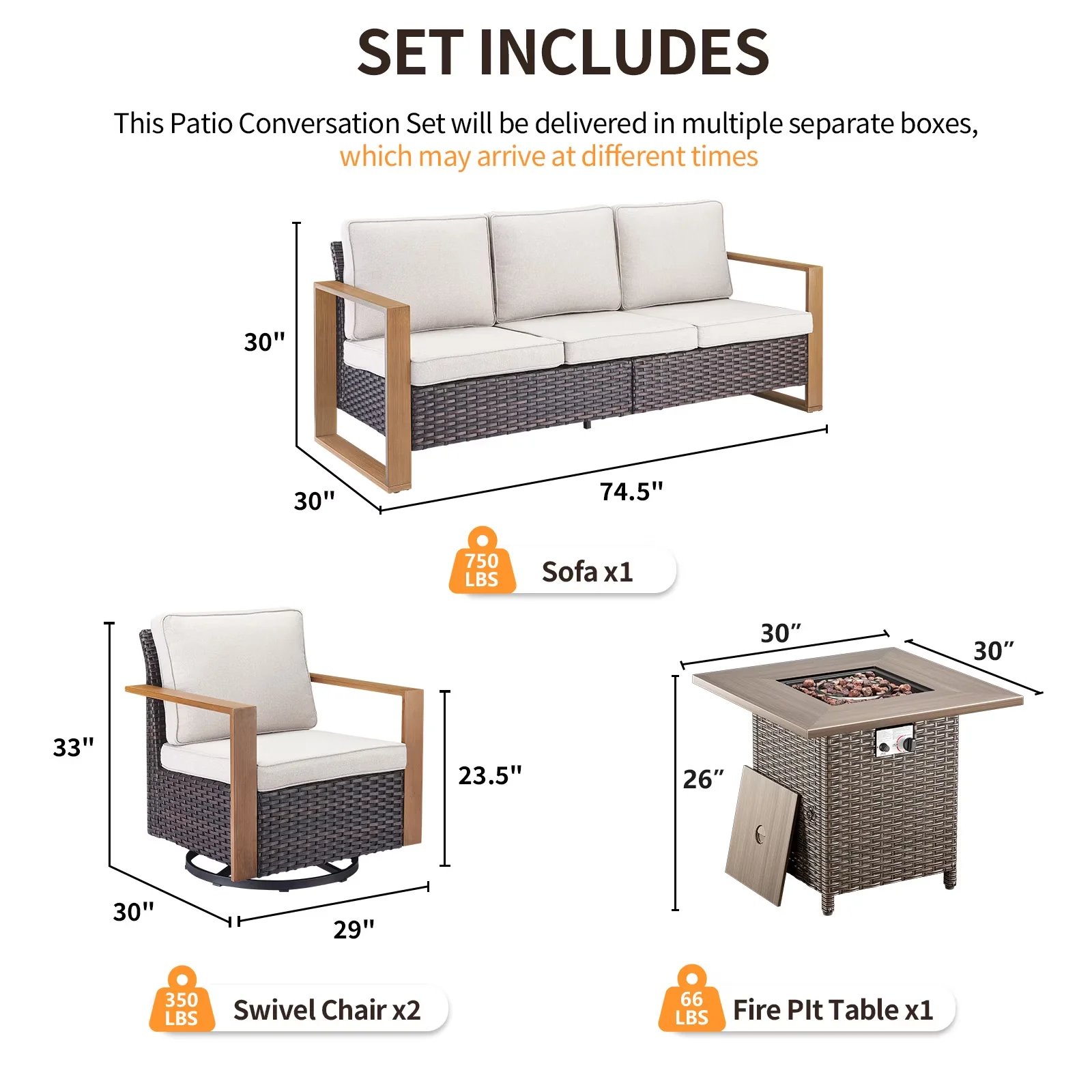 Stylish Patio Conversation Set with Weatherproof, 4 Pieces Outdoor Furniture - Pe Wicker Brown for Garden Model 55AAFB