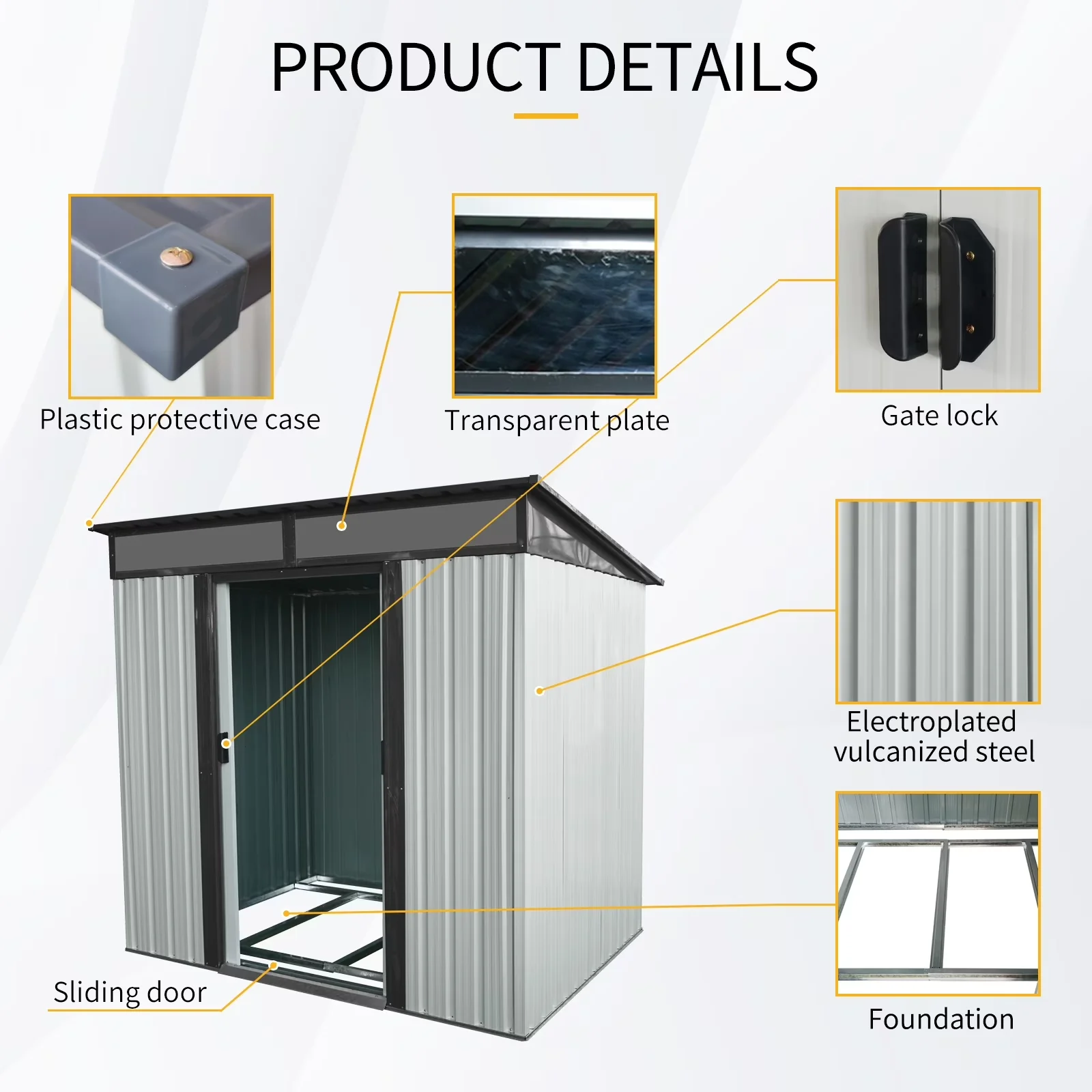 Sleek Shed with Lockable Door, 6 x 5 Ft Outdoor Storage Metal Garden, Sliding Doors and Transparent plate - Iron White for Garden Model FA4EE0