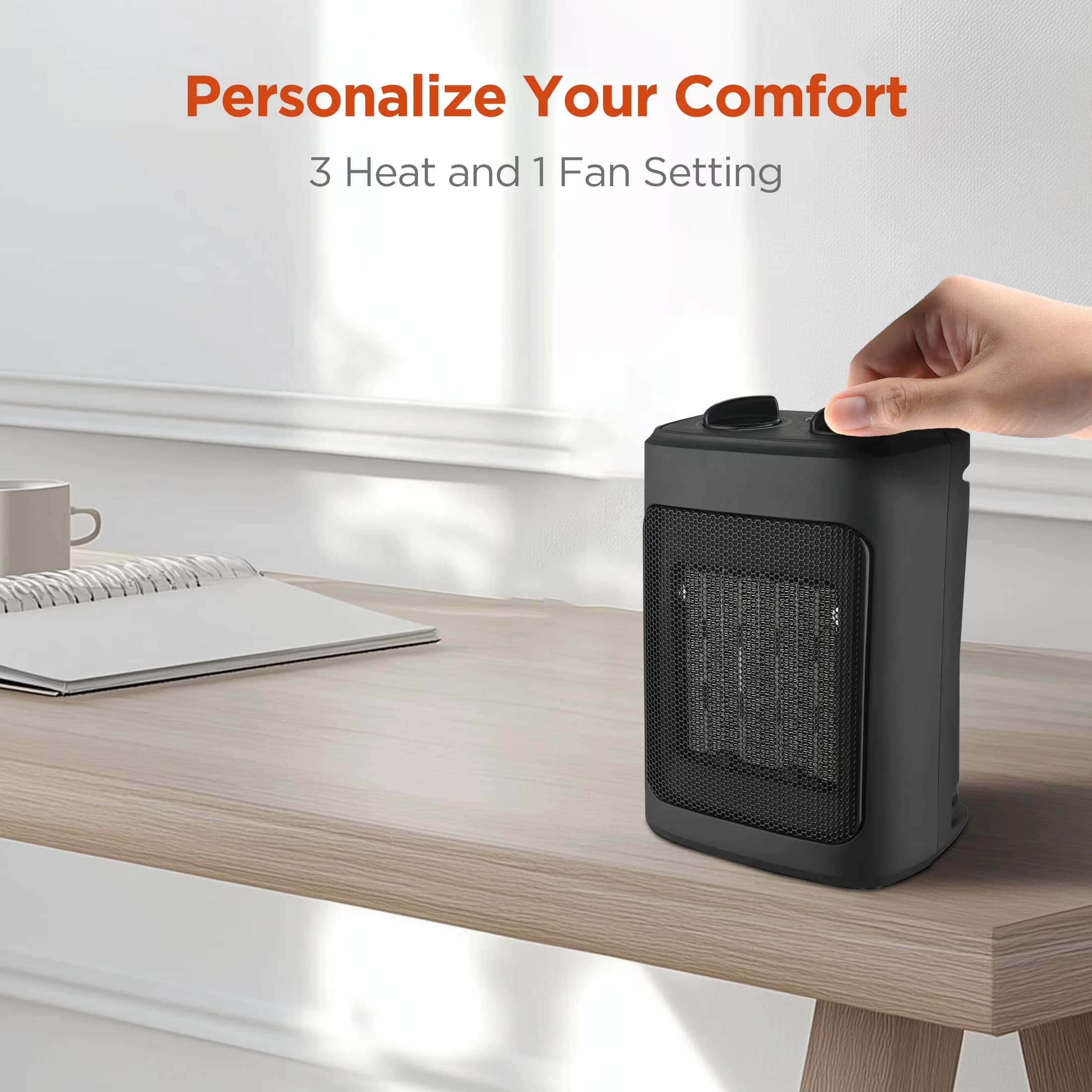 Compact Portable And Electric Space Heater with 1500W, Adjustable, Mold & Mildew Resistant - Black Model B9B420