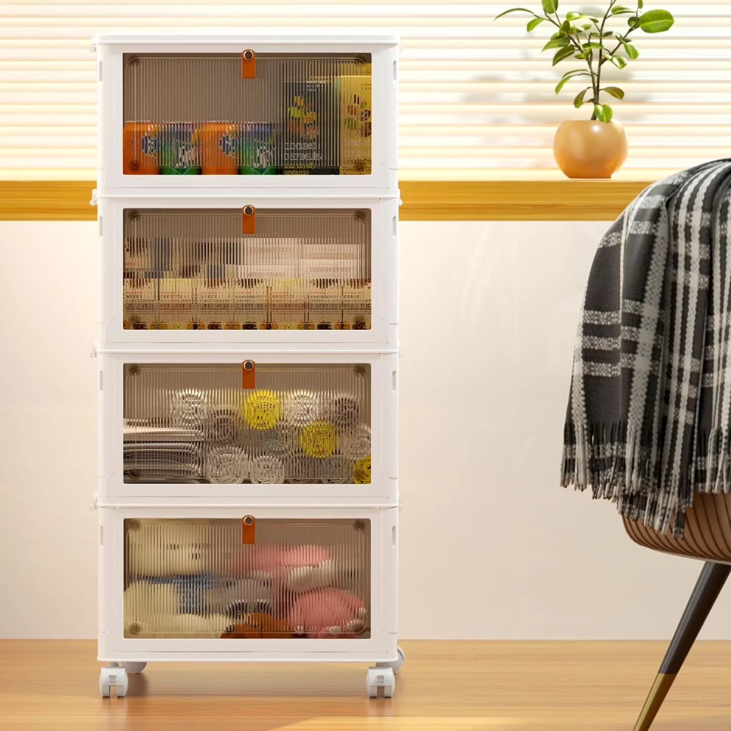 Durable Garage Storage Supply with Stackable, Wheeled, Lid - Pp + Plastic White Model D0C4B6