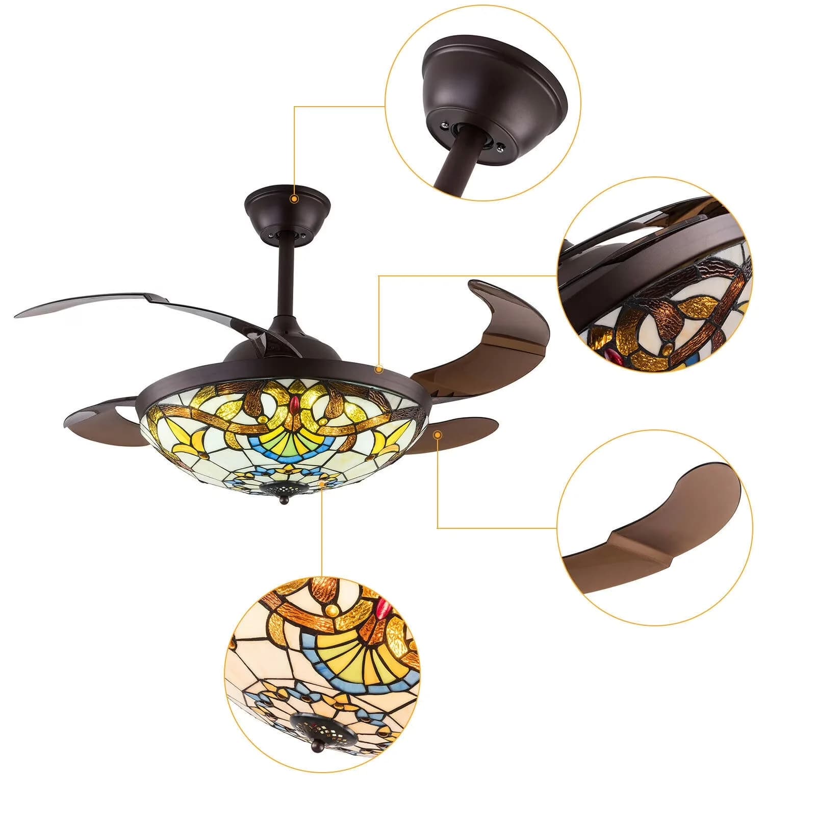 Modern Ceiling Fan with LED, Remote Controlled - Multicolor Metal With Craft-Made Colorful Painted Model B7B0FC