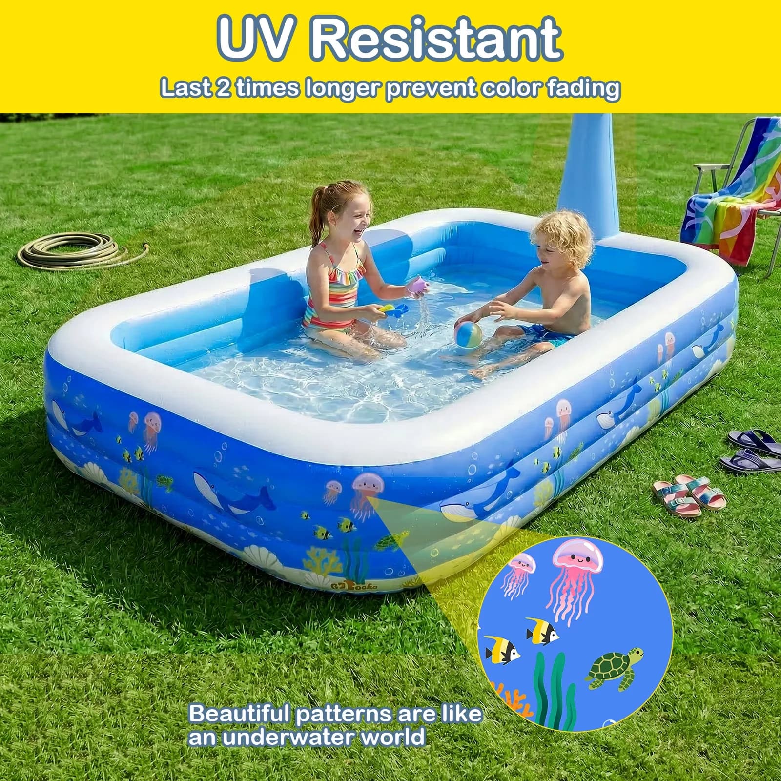 Stylish Inflatable Pool with Puncture Proof, Uv Resistant, Swimming - Blue Model 606D6D