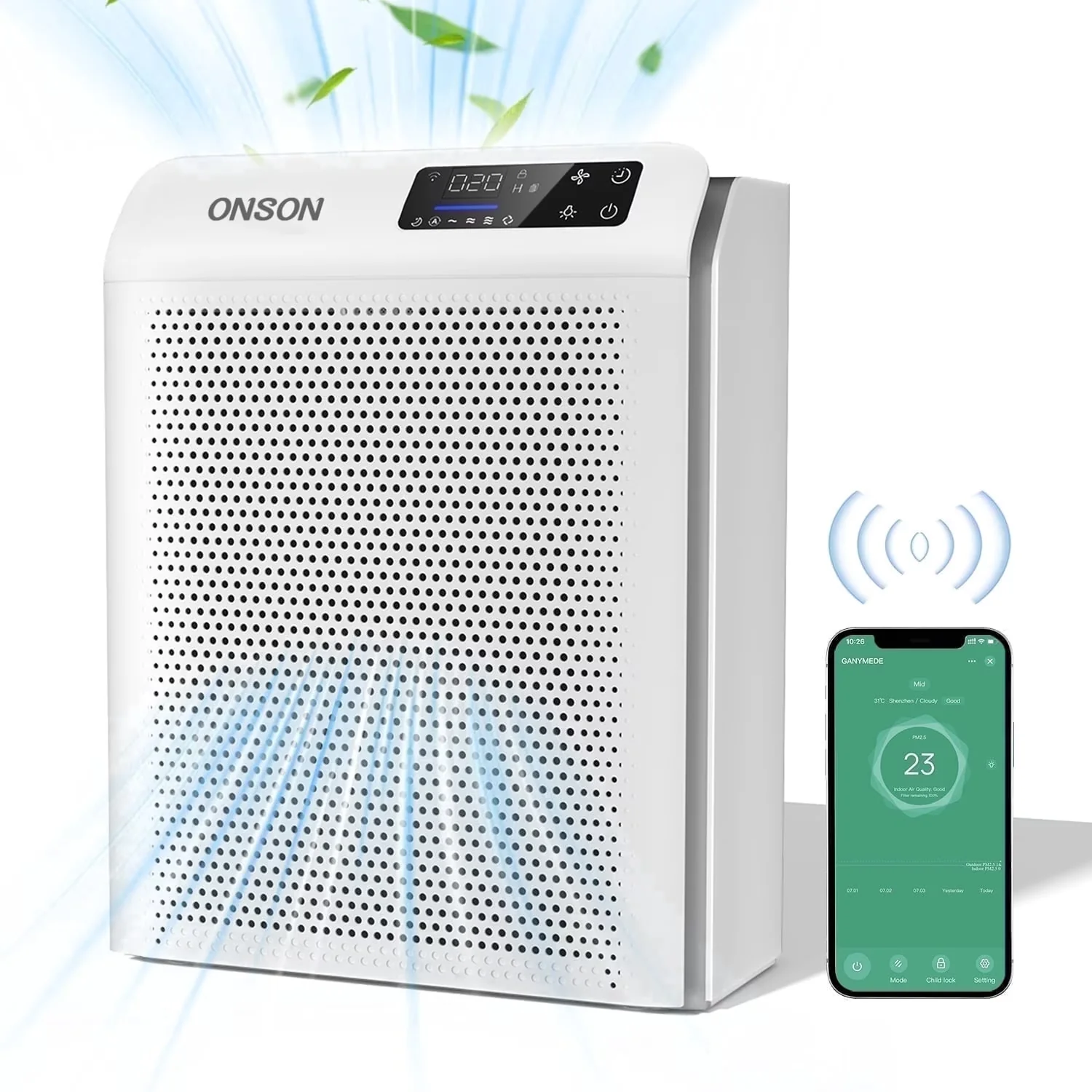 Modern Air Purifier with Automatic Shut-Off, Filter Change Indicator - White for Home, Large Model 2F2772