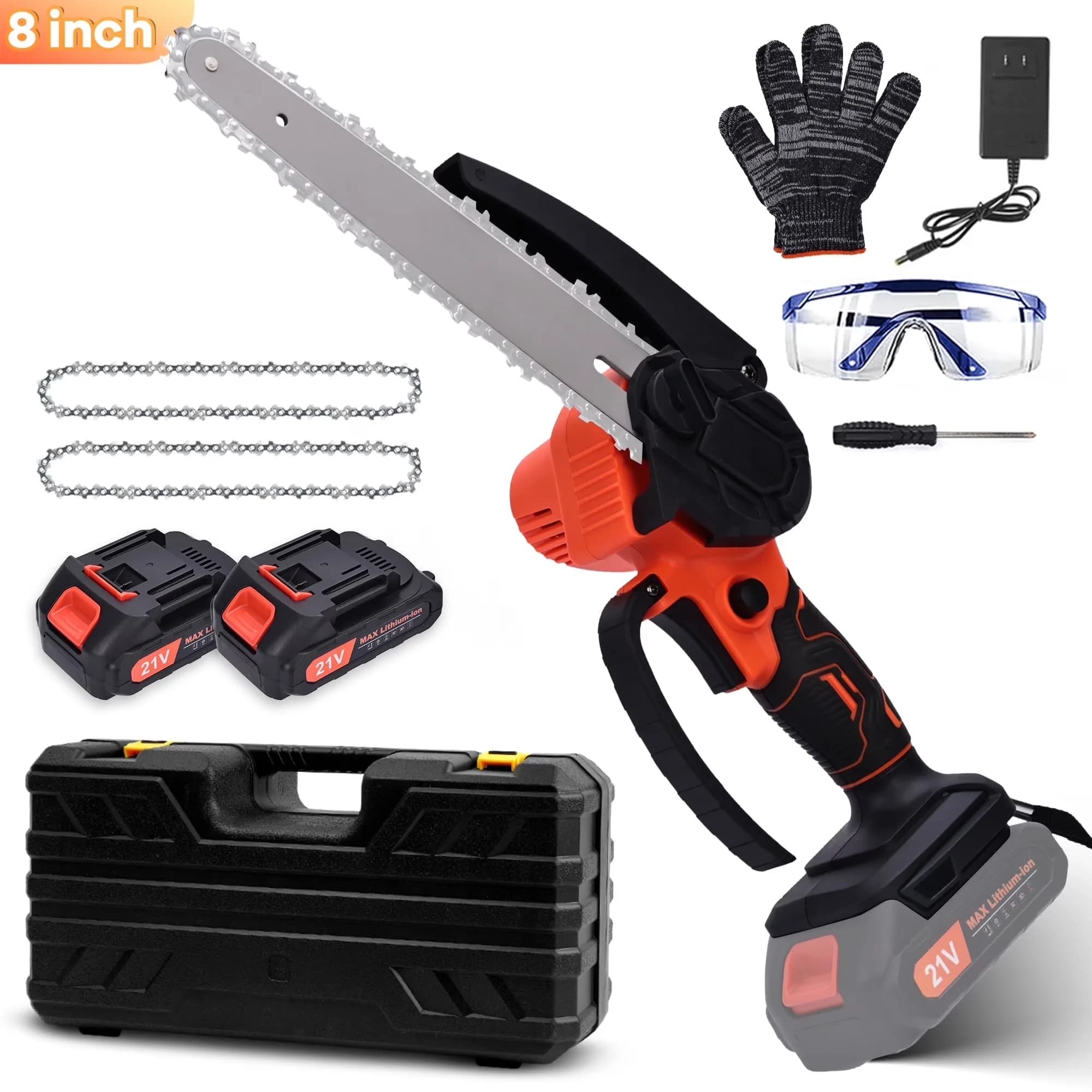 Chainsaw Classic with Battery, Anti-Vibration, Mini 8 inch - Black 2PCS Model 2618FE