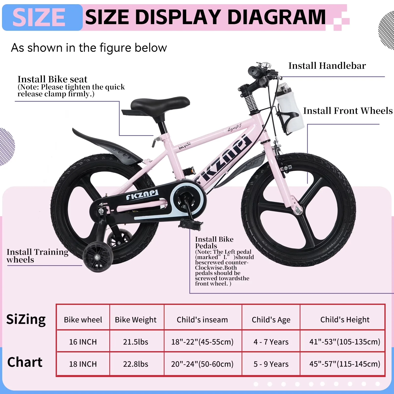 Versatile Kids Bike with Adjustable Seat Height, Adjustable Seat - Pink Model 638A62