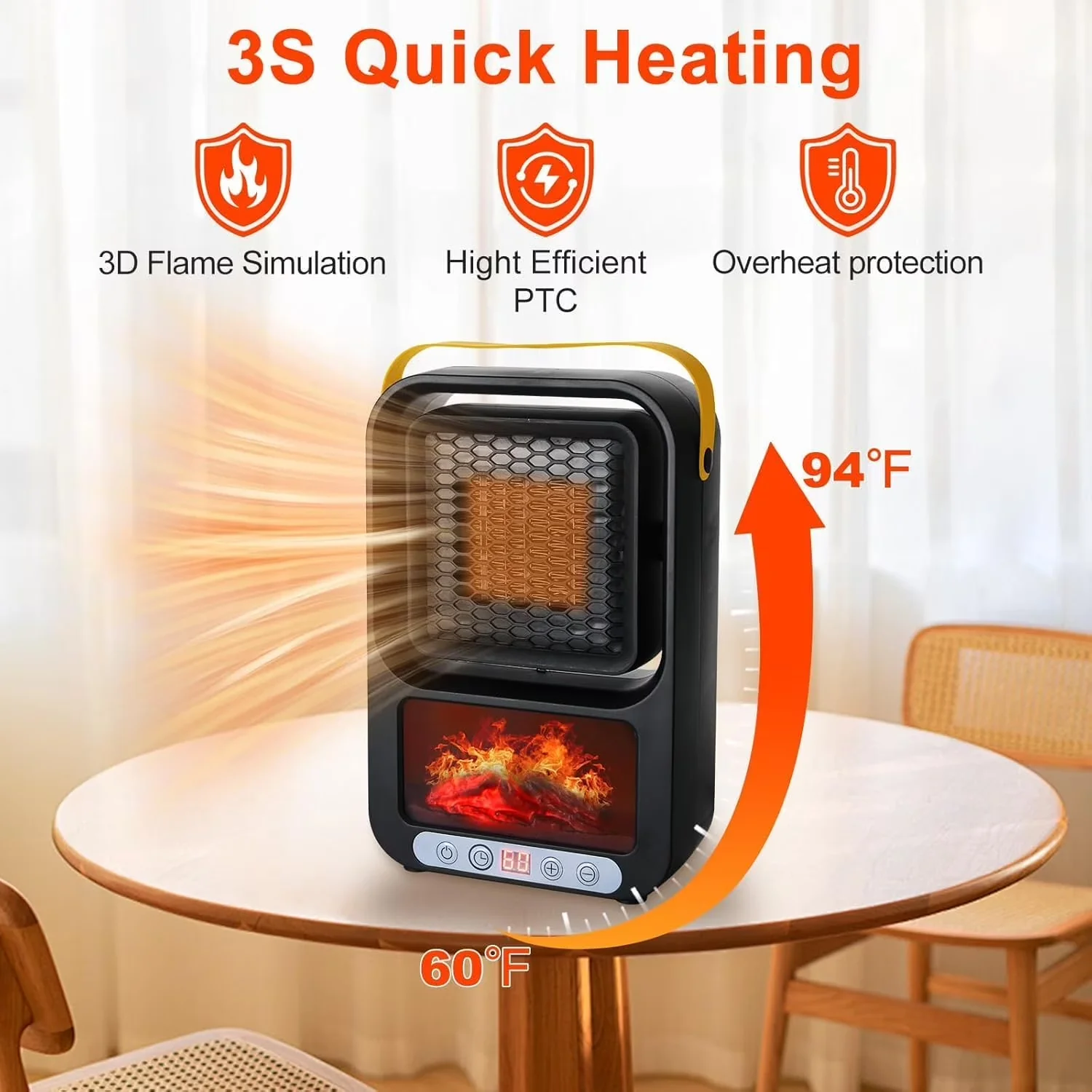 Professional Portable And Electric Space Heater with LED, 800W - Black for Indoor Model 4A749E