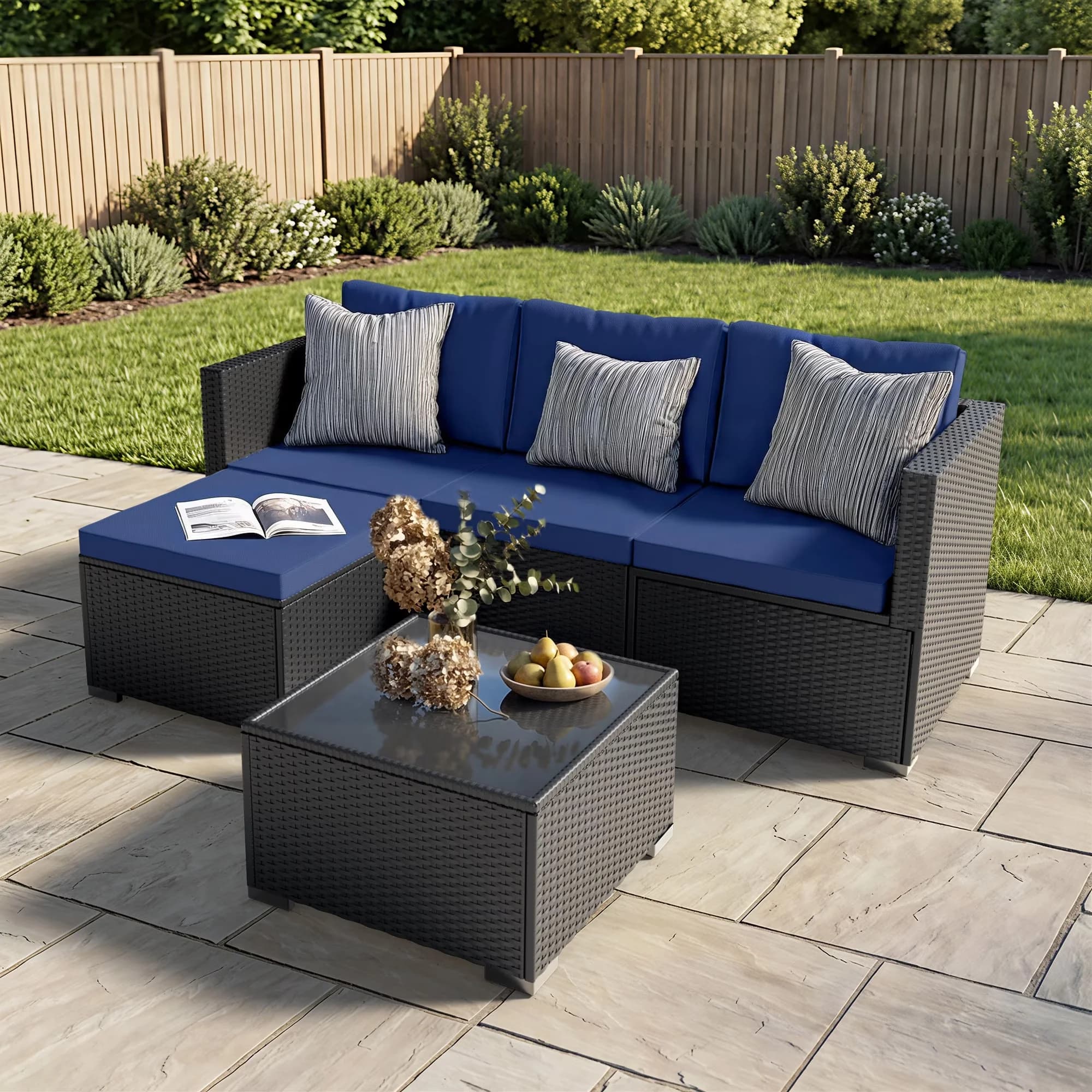 Innovative Outdoor Sofas Sectional with Reclining, Modular Wicker Rattan Sofa, Patio Furniture Set - Black for Garden, Patio Model FA41E4