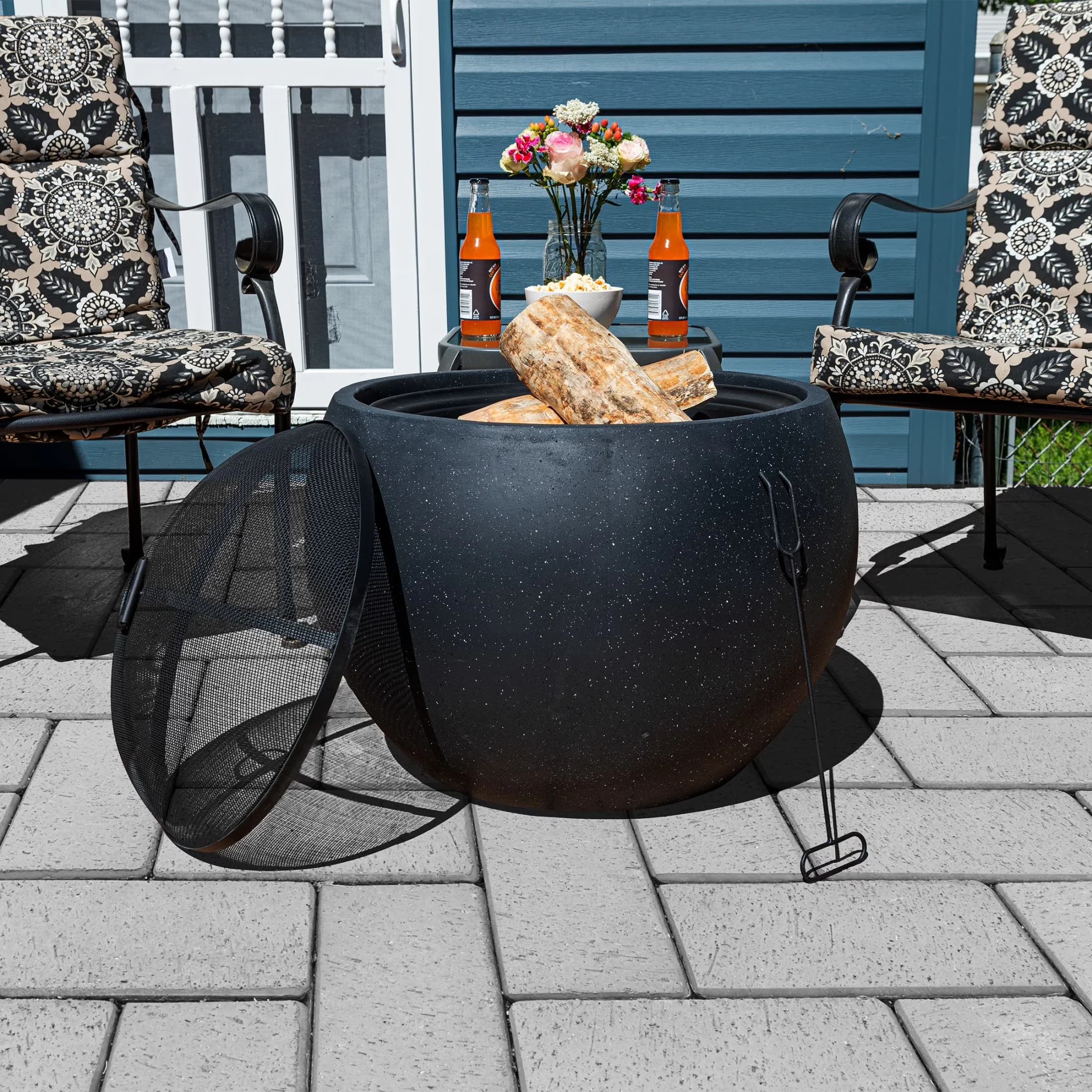 Classic Outdoor Heating with Weatherproof, MATERIALS - Magnesium Oxide, Metal, PVC. - Magnesium Oxide Fire Pit +Mesh Screen Cover... Model 3EE63B