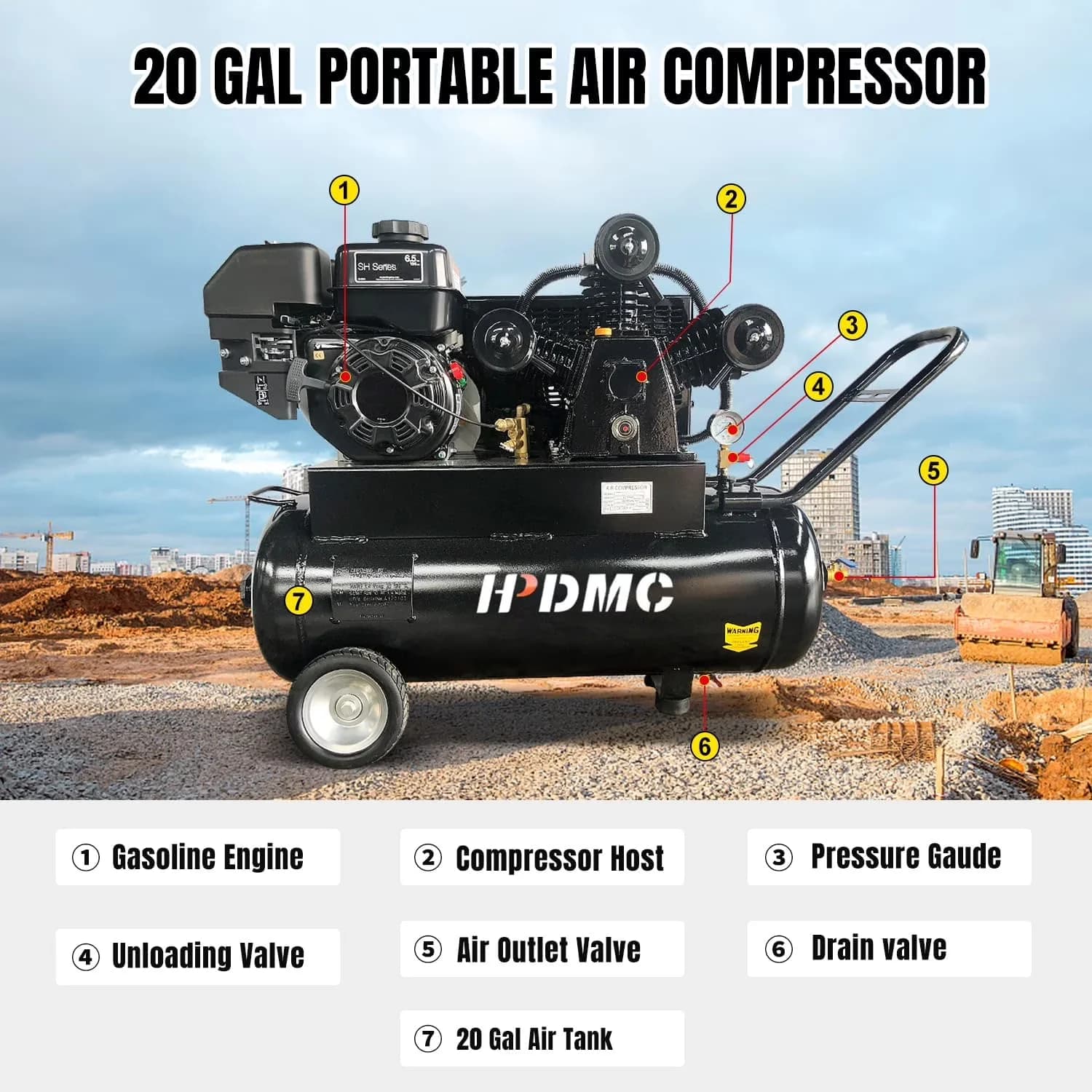 Compact Air Tools Compressor with Automatic Cycling, 17 CFM @ 125 PSI Industrial Grade, Engine - Metal Black Model F96231