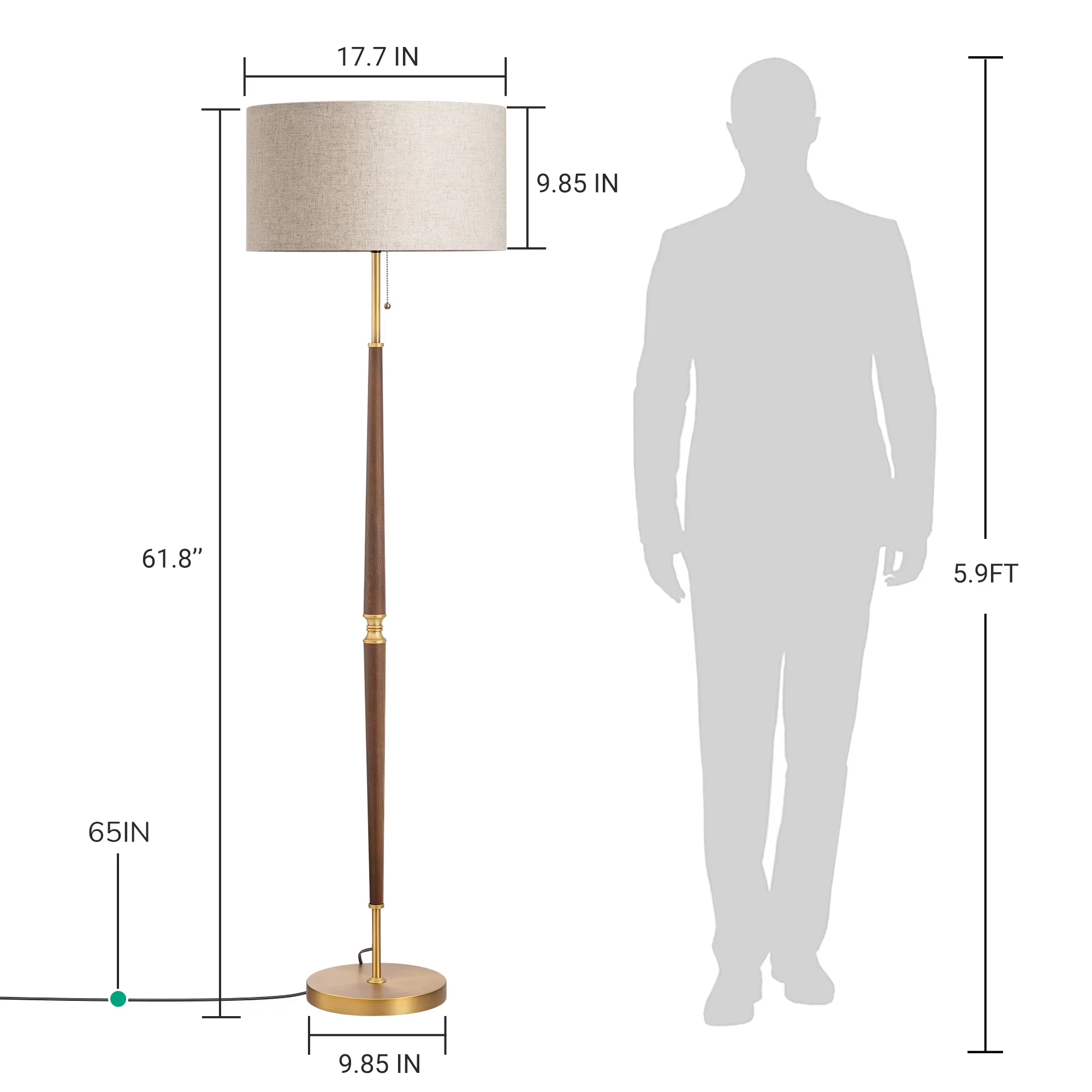 Floor Lamp Stylish with Incandescent, Contemporary - Metal, Wood Gold, Brown for Living Room Model 8FD41E