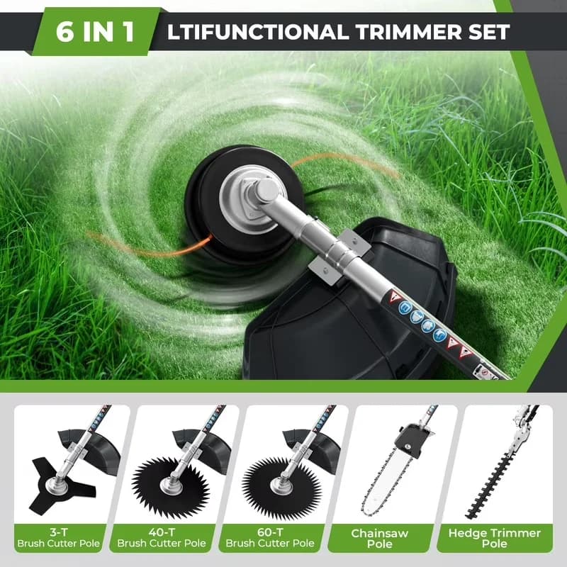 Efficient String Trimmer with Attachment Capable, 8.7 ft Long Reach Pole Saw - Green Model 136A99