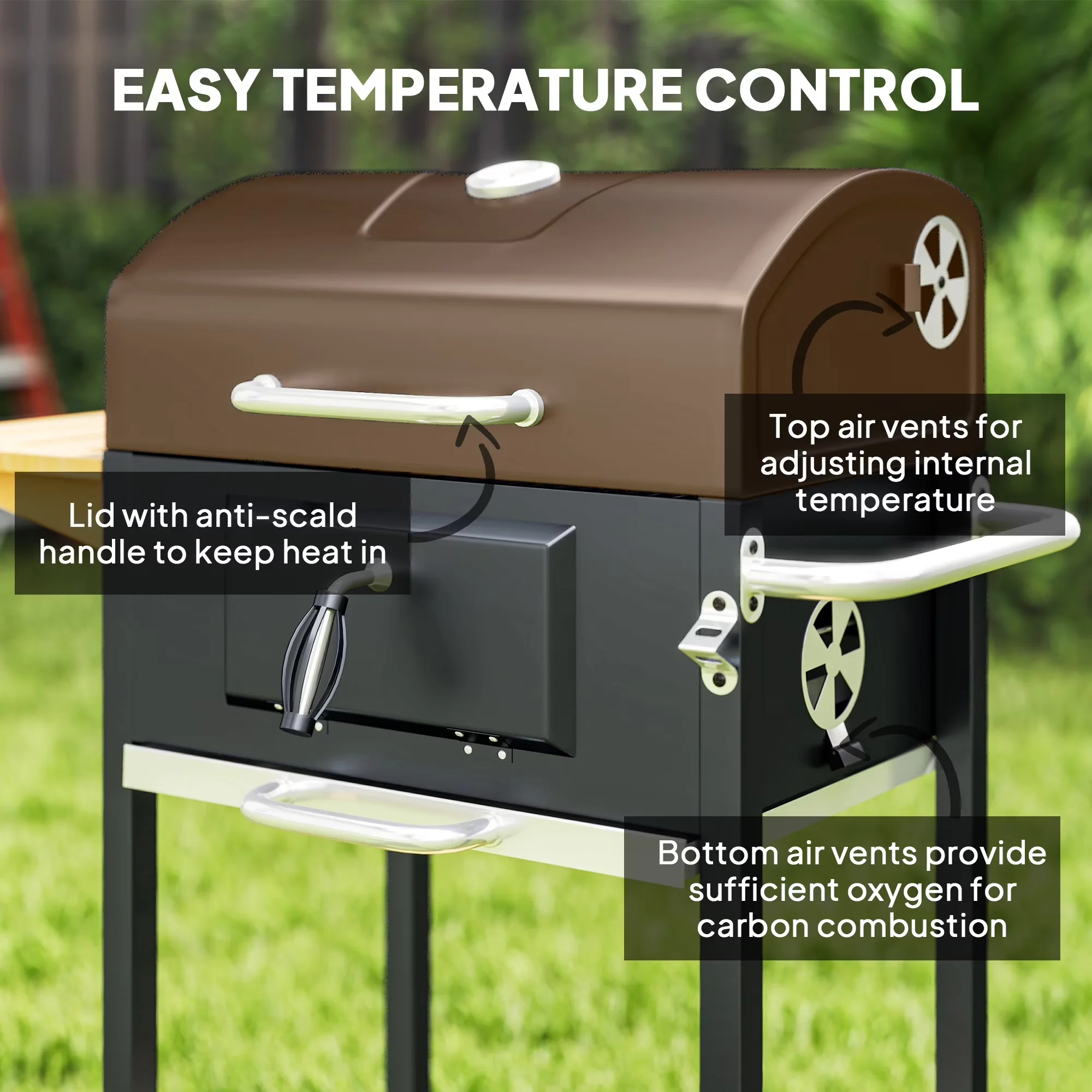 Professional Charcoal Grill with Portable, Color: Black, Nature Wood - Steel, Stainless Steel Black Model E52073