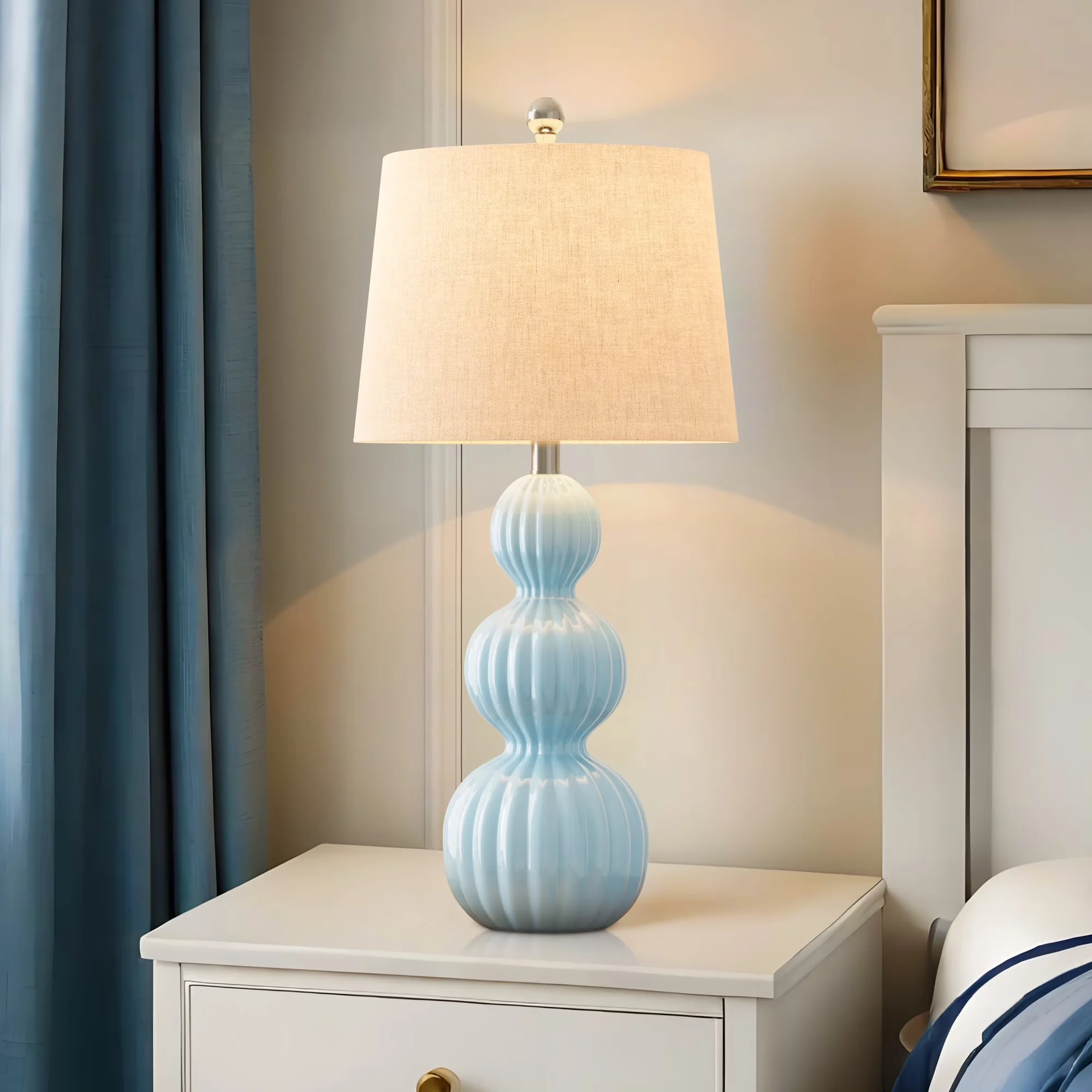 Classic Lamp Set with Incandescent, Mid-Century, Blue Ceramic Table Lamps of 2 - Ceramic Blue Model 520385