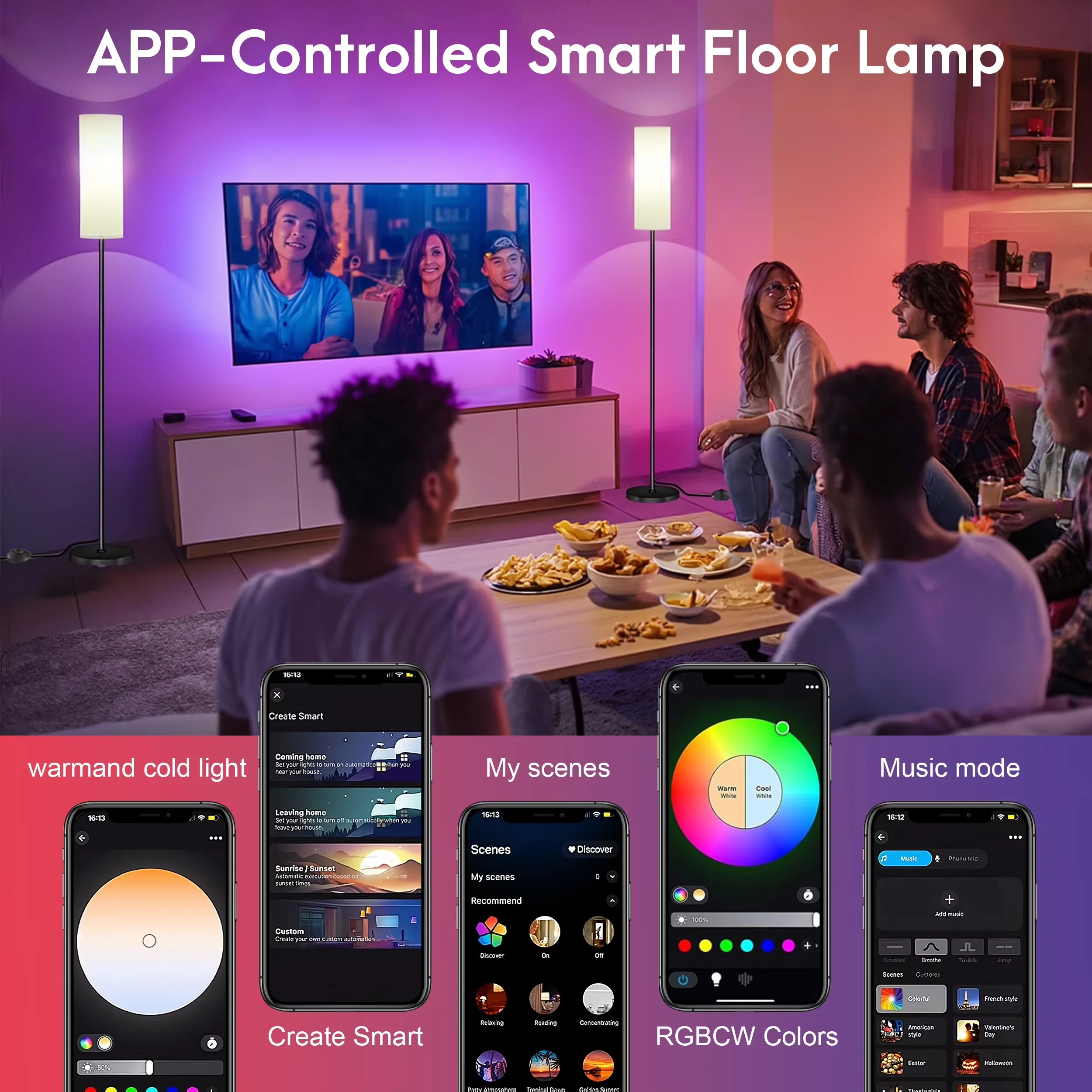 Innovative Floor Lamp with LED, 9W, 68.1” Dimmable Standing Tall - Multicolor Model A6DED0
