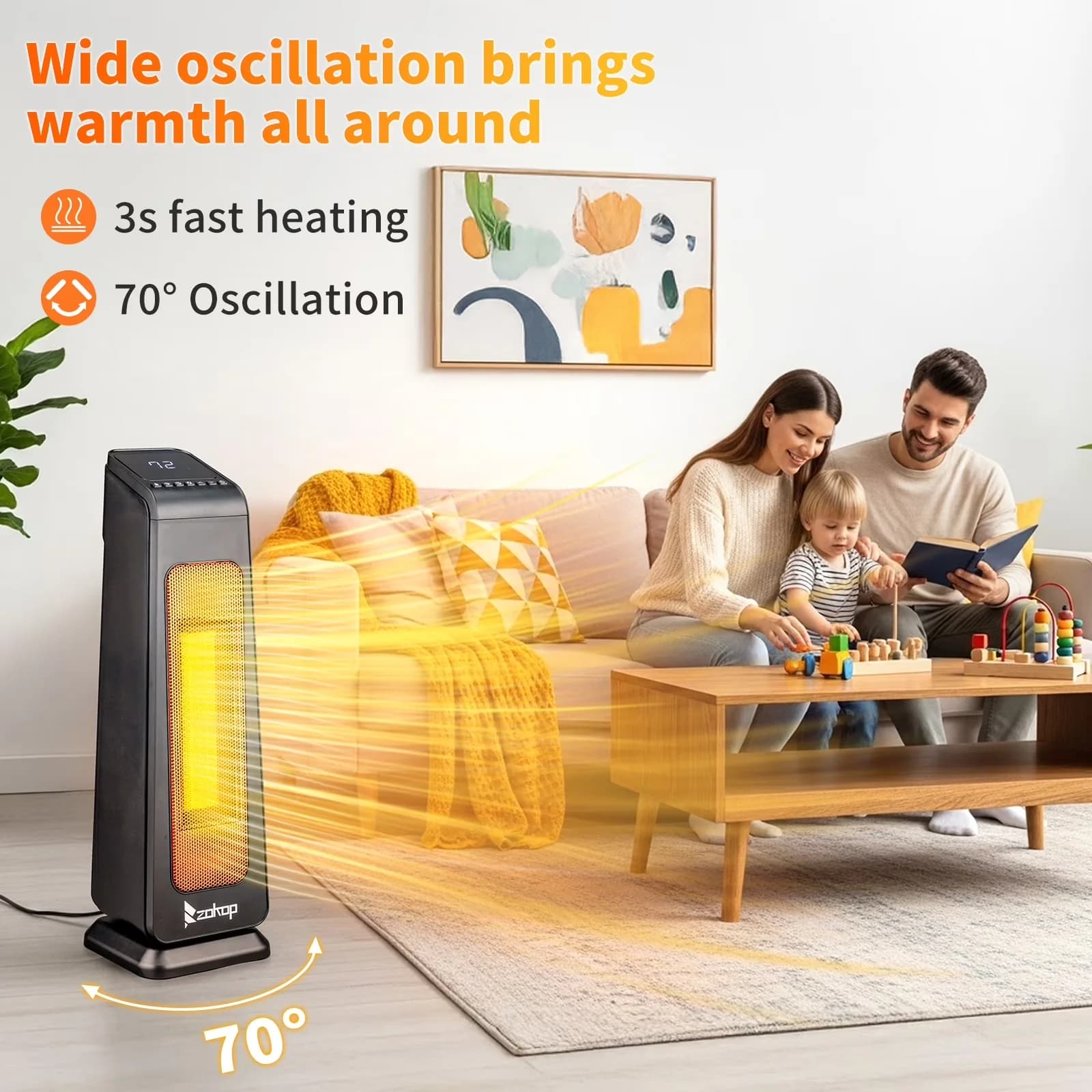 Professional Portable And Electric Space Heater with Touchscreen, Oscillating - Black for Office, Bedroom Model 76AAB4