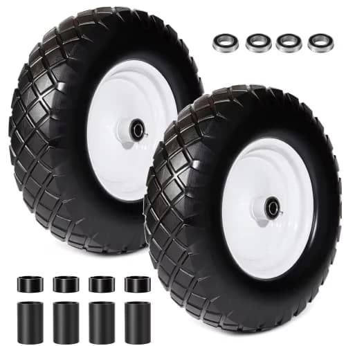 Atv Tire Sleek with Flat Free Wheelbarrow and Wheel Set of 2, Black/White, 5/8" & 3/4" Bearings - Model 5BBDC0