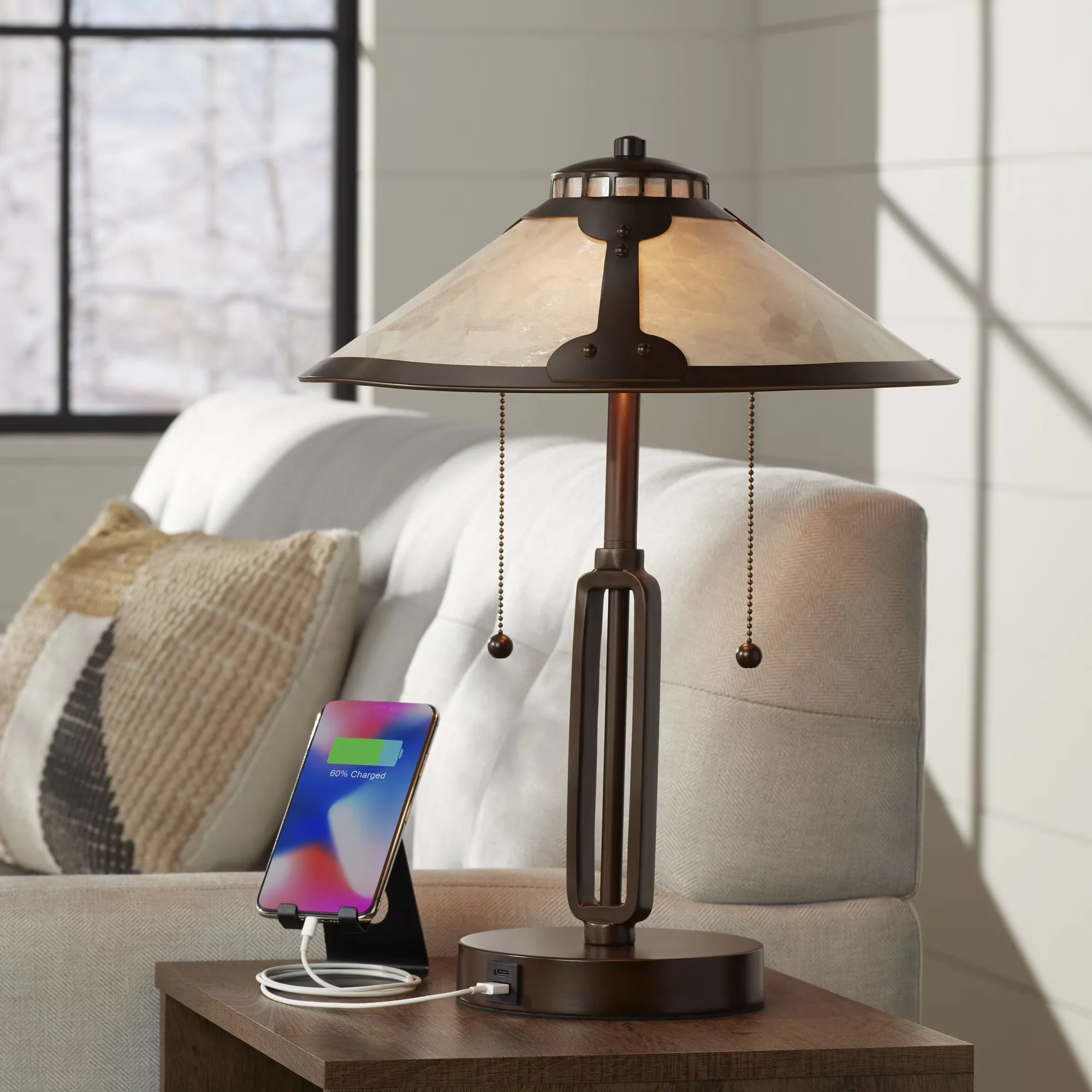 Professional Desk Lamp with Usb Port, Samuel Industrial 20" High Rubbed Bronze - Metal Brown for Living Room, Bedroom Model 0961CA