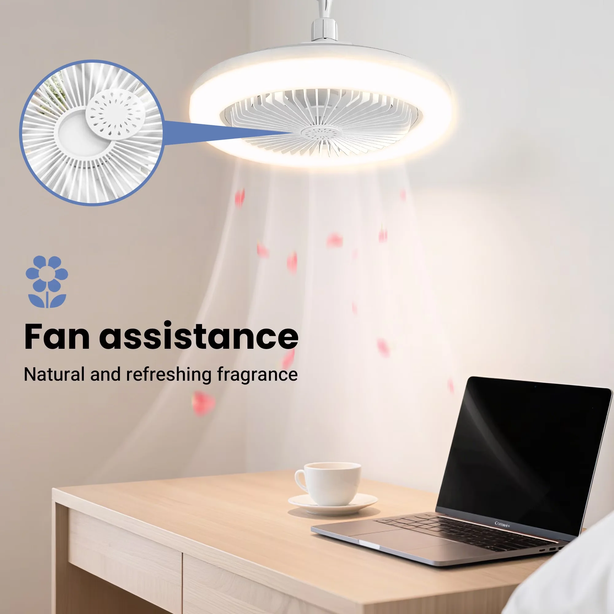 Innovative Ceiling Fan with LED, Remote Controlled - White for Garage, Bathroom Model 0E9D9D