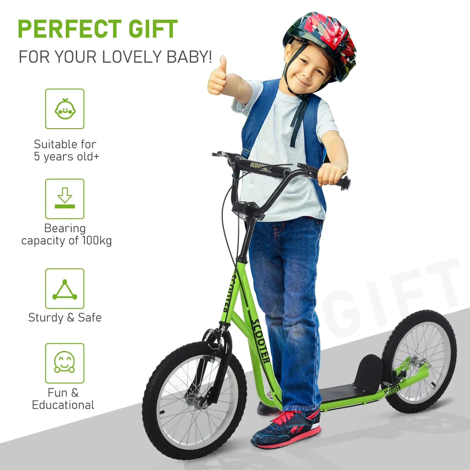 Scooter Professional with Youth Kick - Green Steel, Aluminum, Rubber, Pp Model 51FFB1
