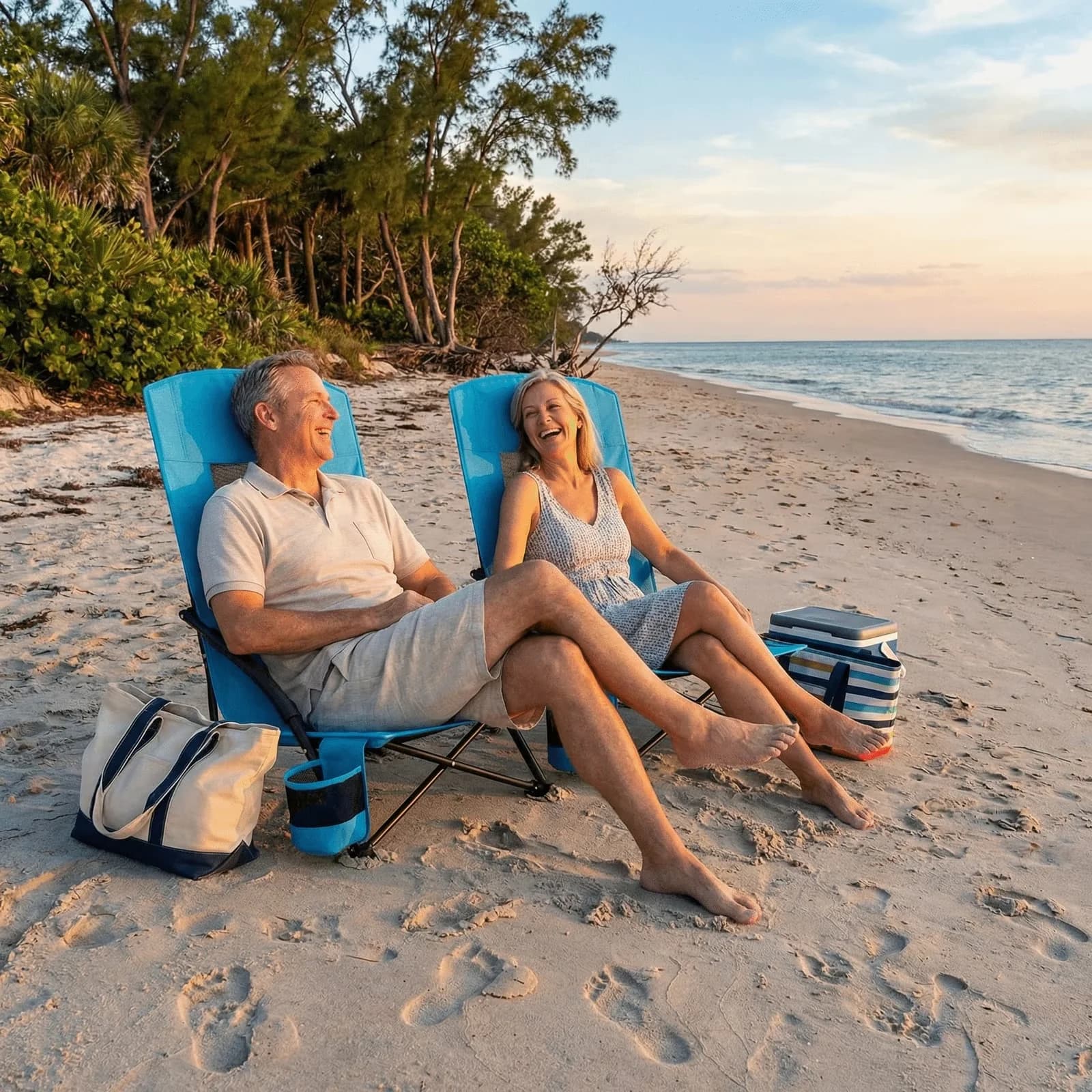 Professional Beach Chair with Folding, W/Storage Pocket & Carrying Bag - Blue Model D7971F