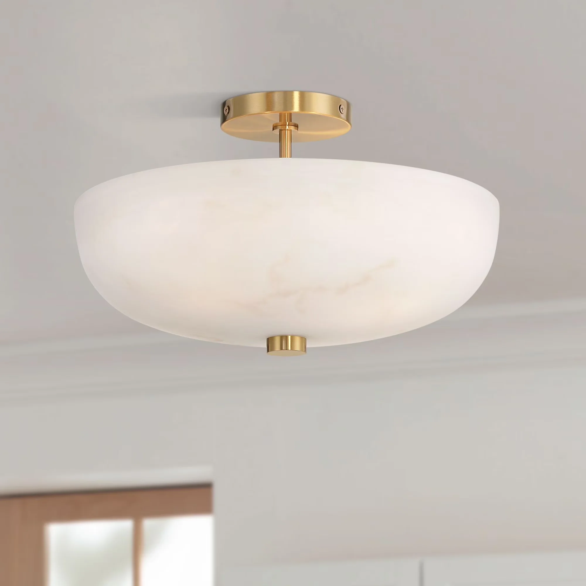Essential Ceiling Lights Fixture with Incandescent, Modern, Warm gold finish frame and canopy. - Gold Alabaster Model 49B8BD