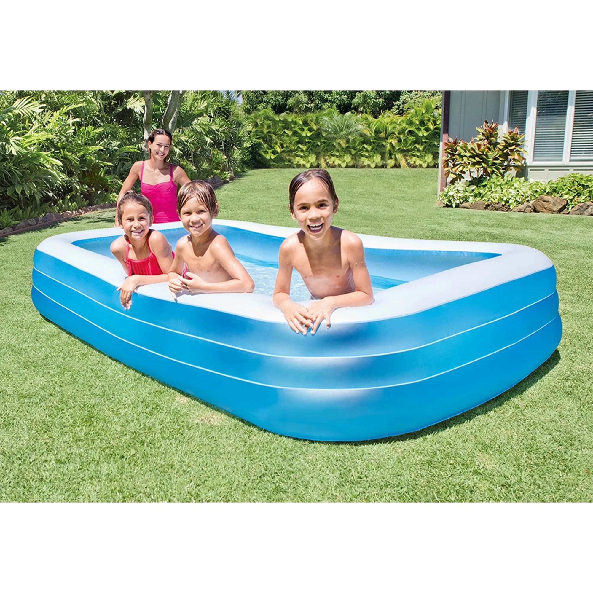 Quality Inflatable Pool with Swim Center Family, Care and Cleaning: easy to wipe clean, Includes repair patch - Blue Model DF7824
